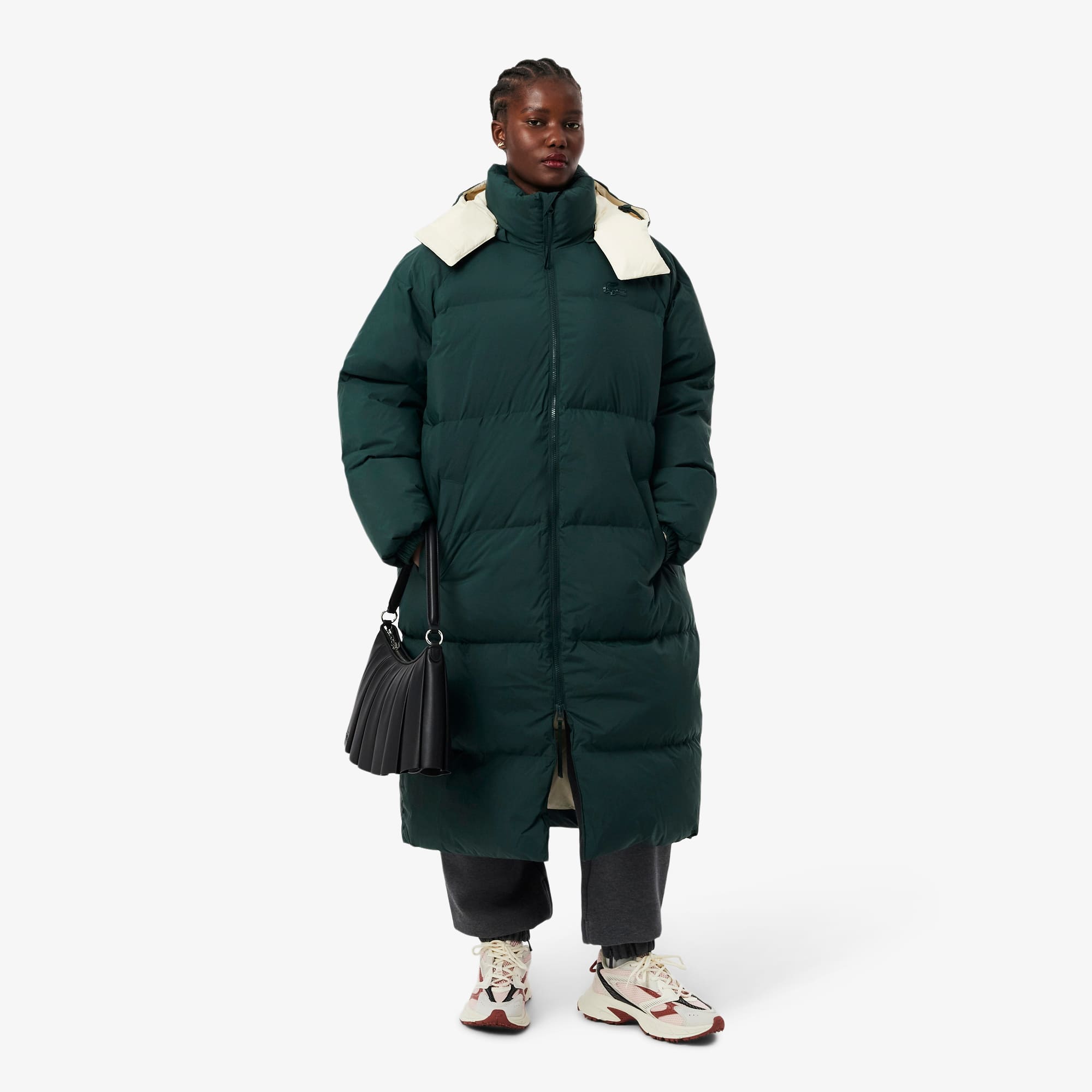 Women's Long Oversized Down Jacket - Green / White