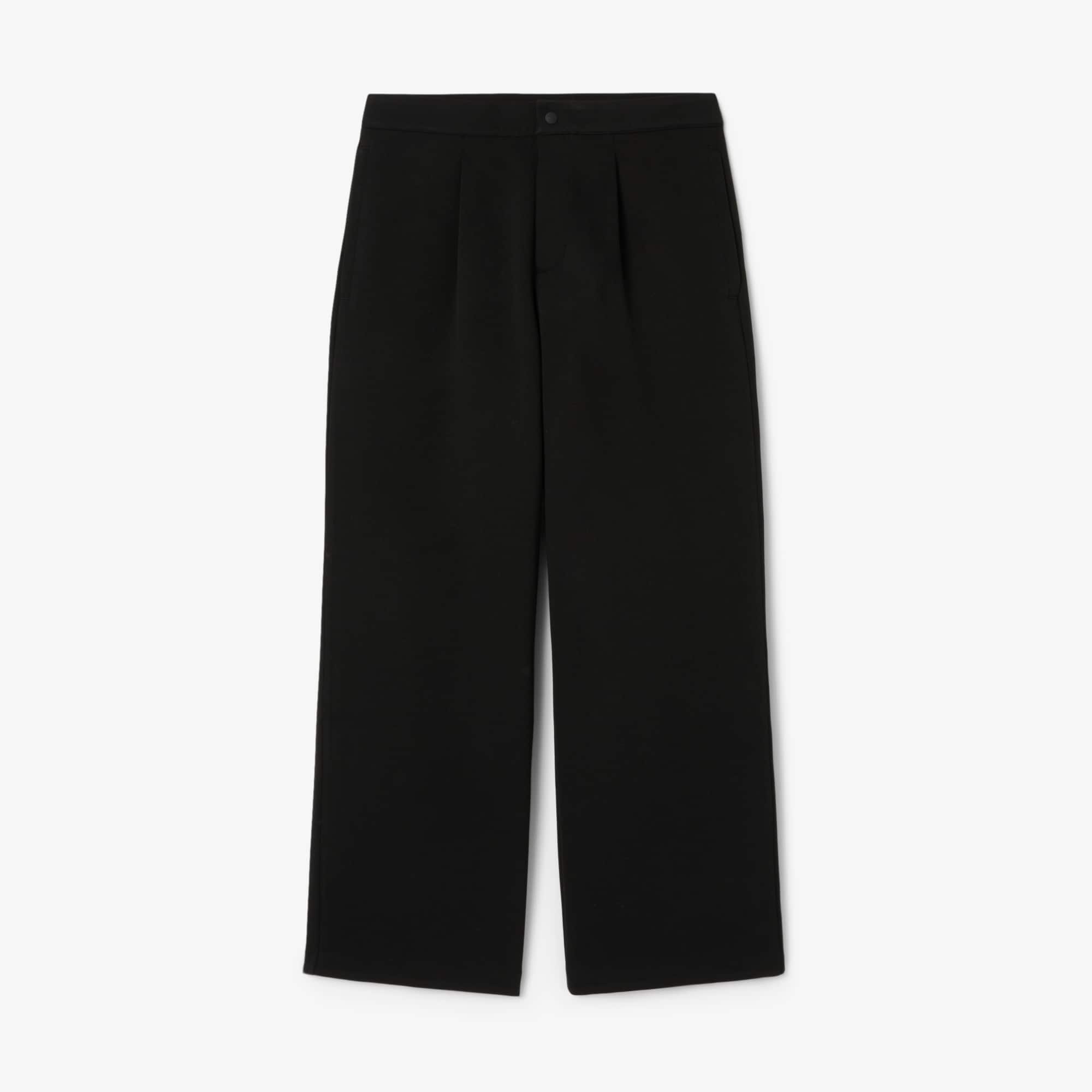 Men's Loose Fit Piqué Pleated Pants - Black
