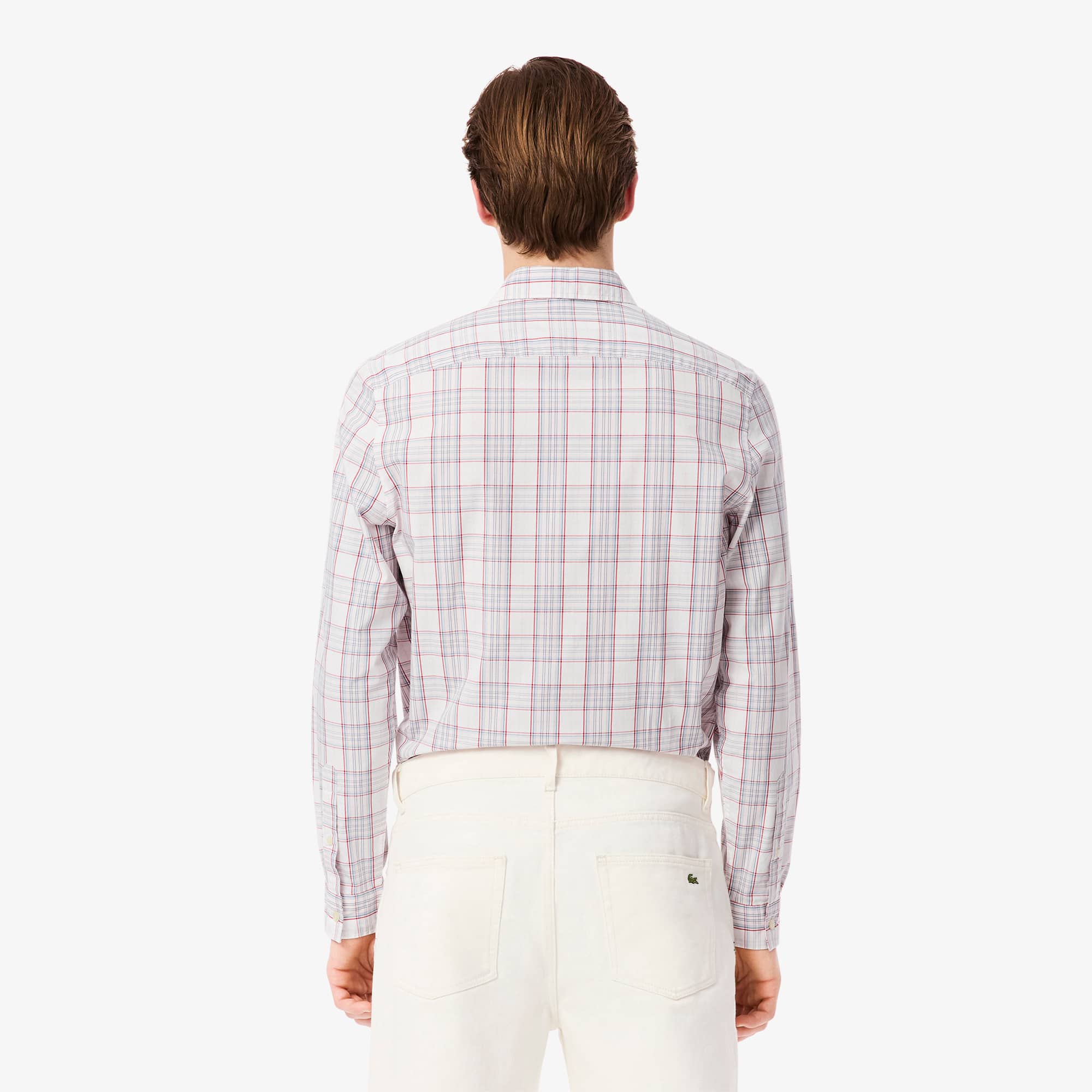 Men's Slim Fit Stretch Plaid Shirt - White / Light Pink / Red / Blue