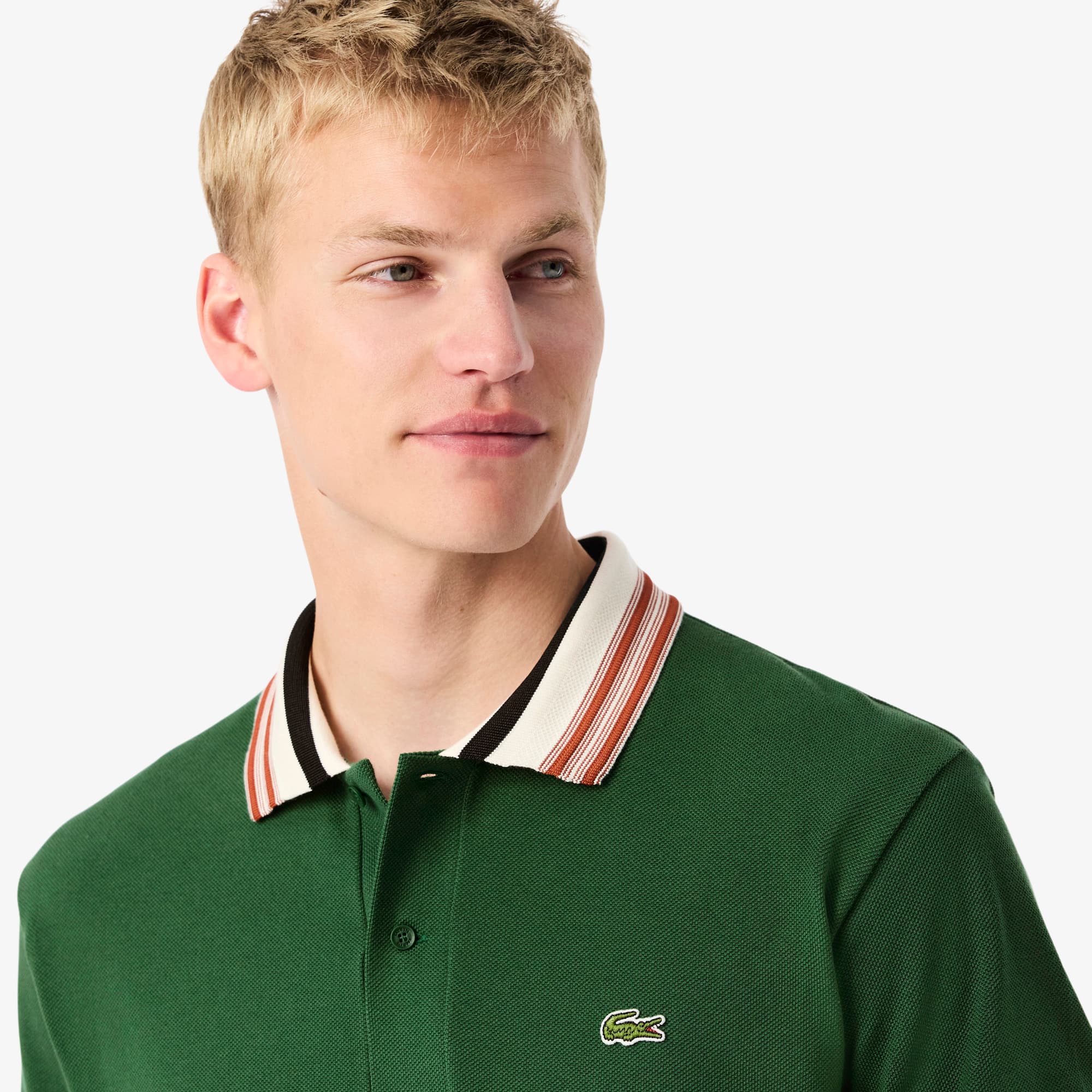 Men's Made In France Classic Fit Stripe Collar Polo - Pine green