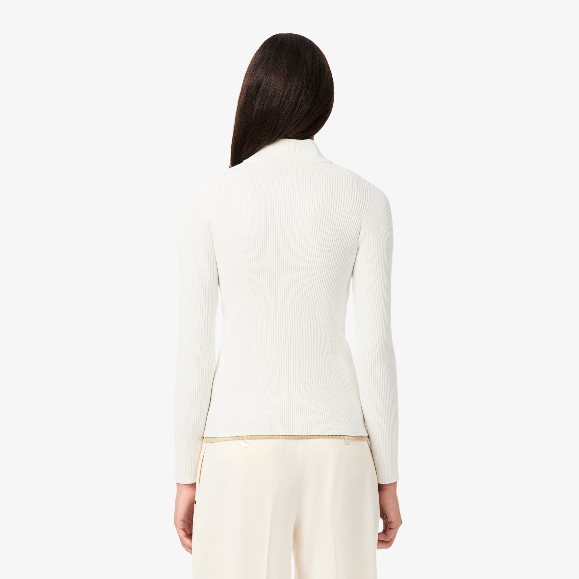 Women's High-Neck 3D Ribbed Knit Sweater - White