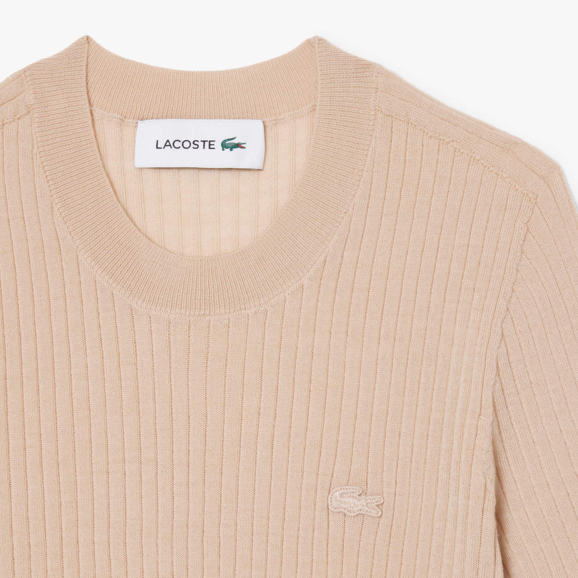Women's Short Sleeve Merino Wool Rib Knit Sweater - Beige