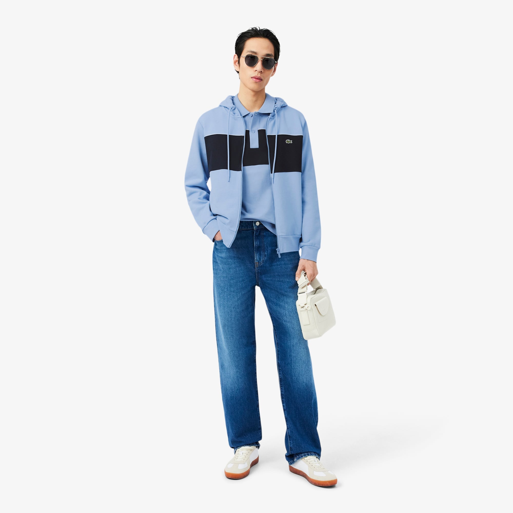 Colorblock Zipped Hoodie - Bleu Clair / Noir