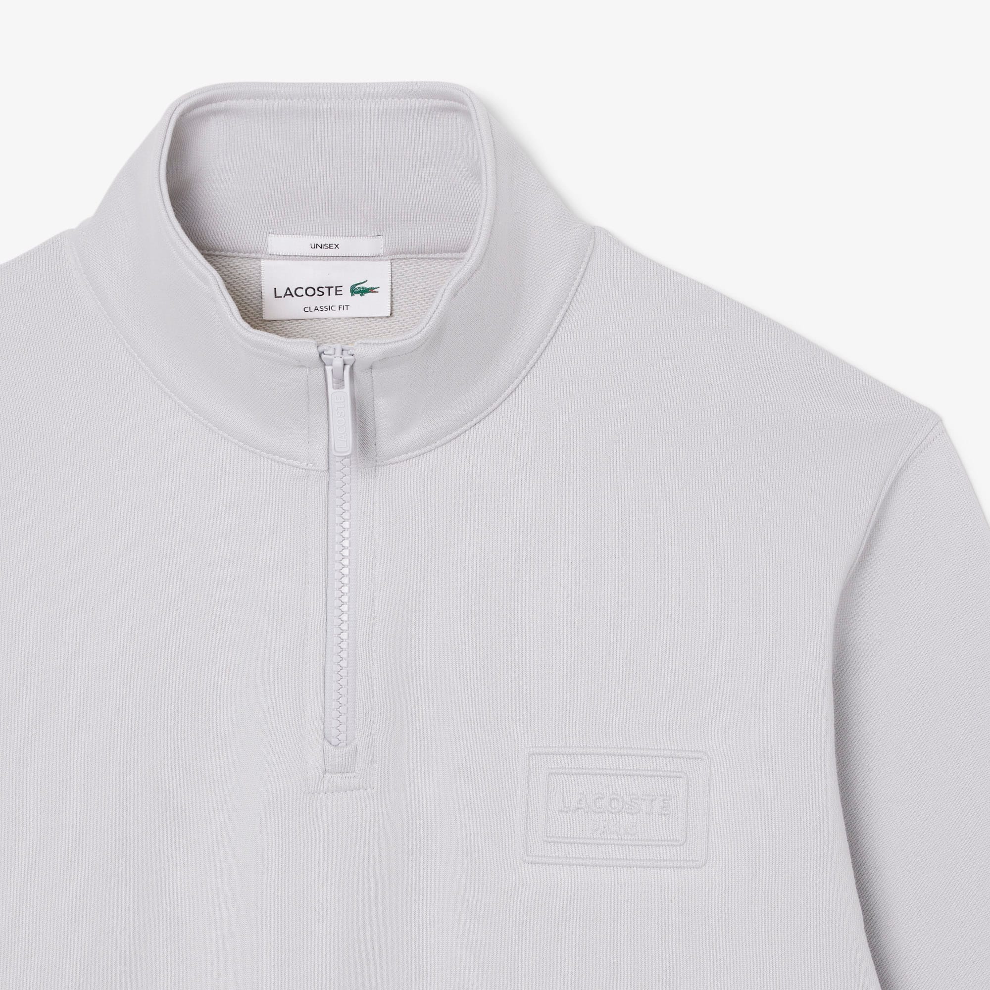 High Neck Embossed Zipped Sweatshirt - Light Grey
