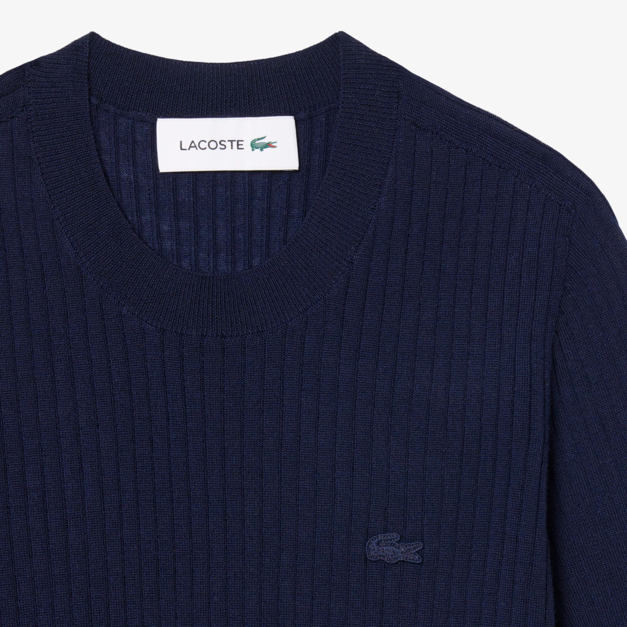 Women's Short Sleeve Merino Wool Rib Knit Sweater - Navy Blue