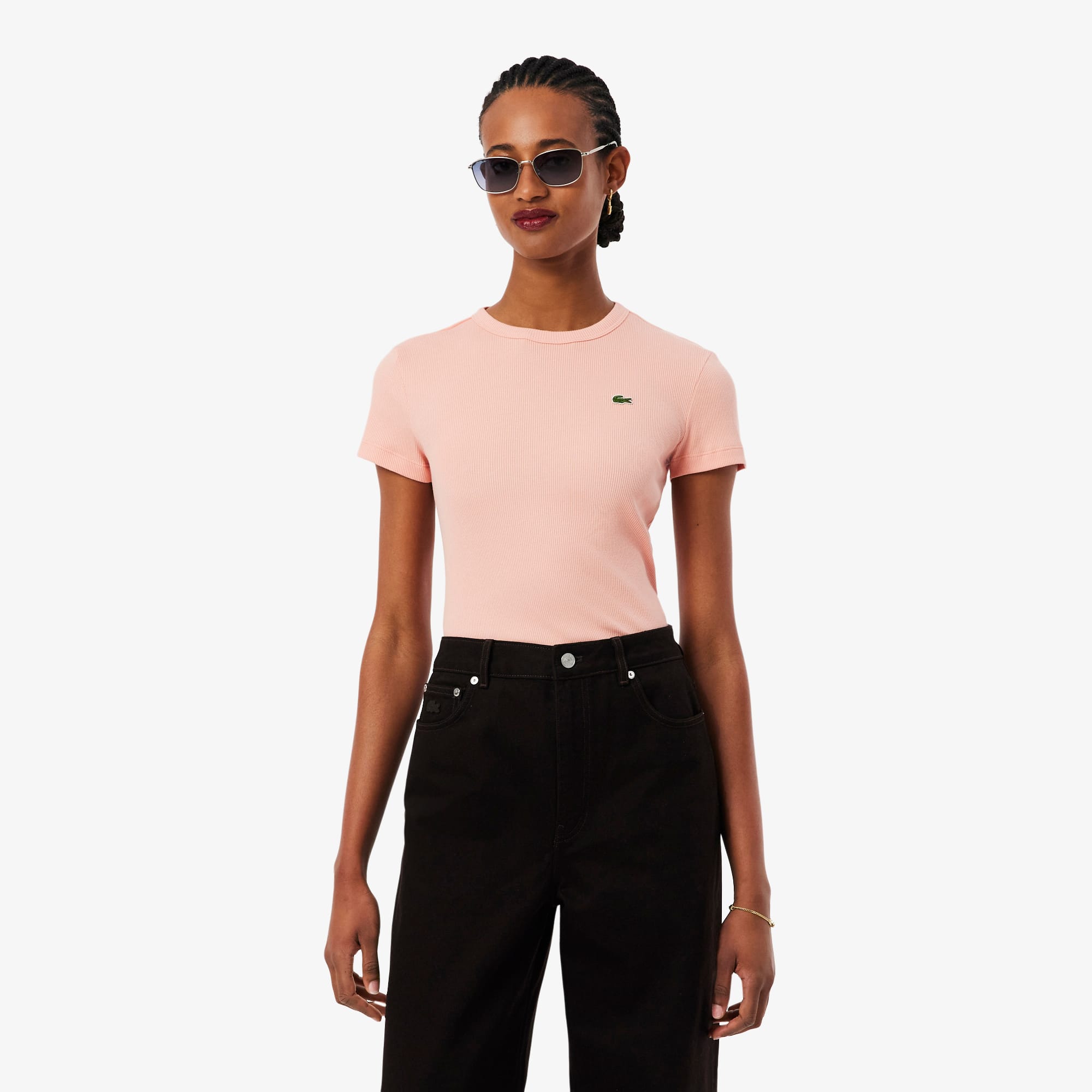 Women's Slim Fit Ribbed Cotton T-Shirt - Rose