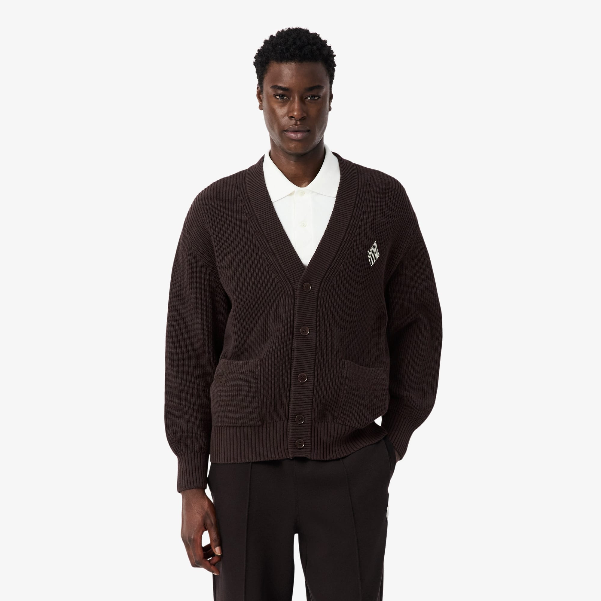 Relaxed Fit Ribbed Cotton Cardigan - Brown