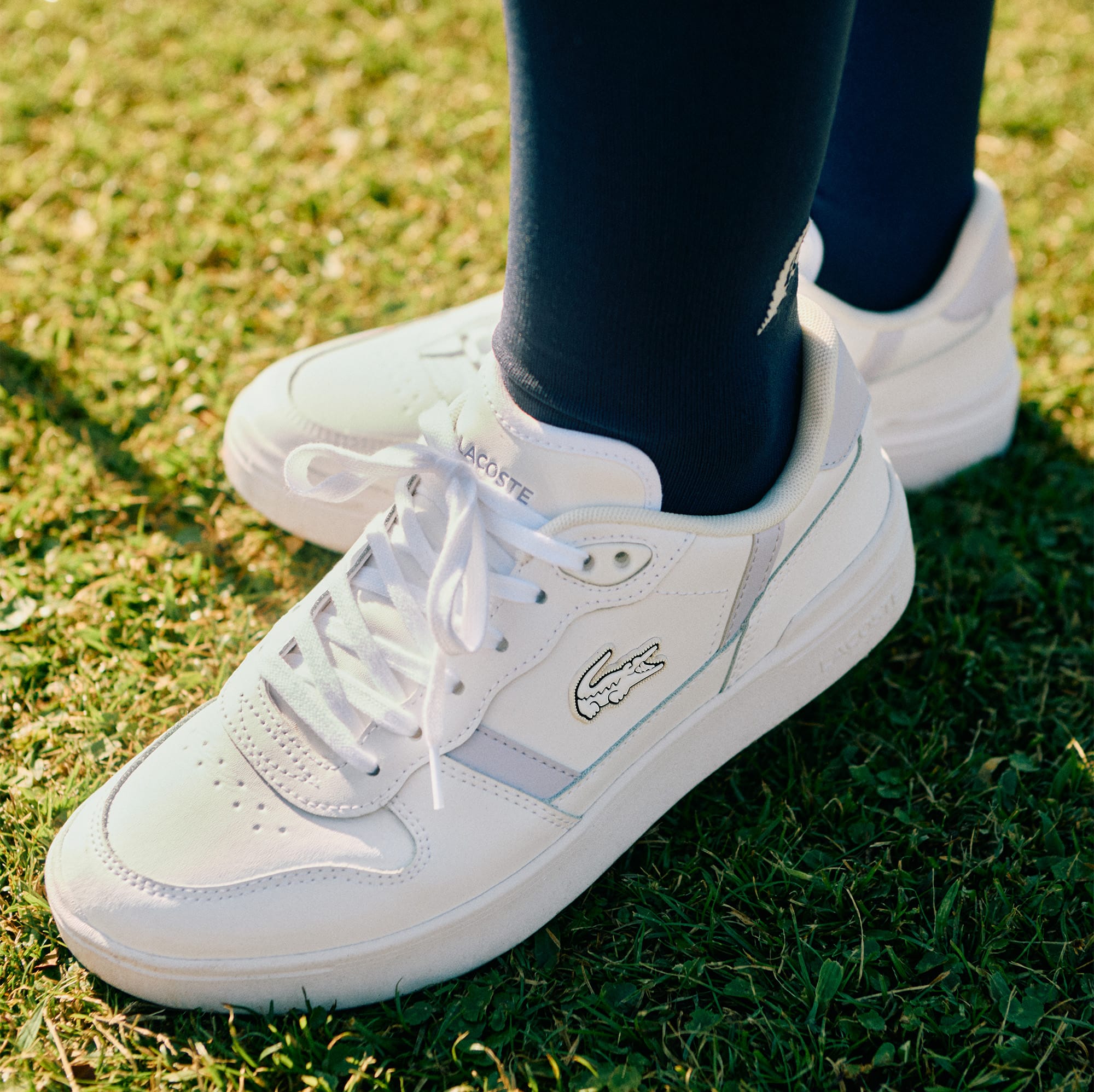 Women's T-Clip Golf Leather Golf Shoes - WHT/LT PURP
