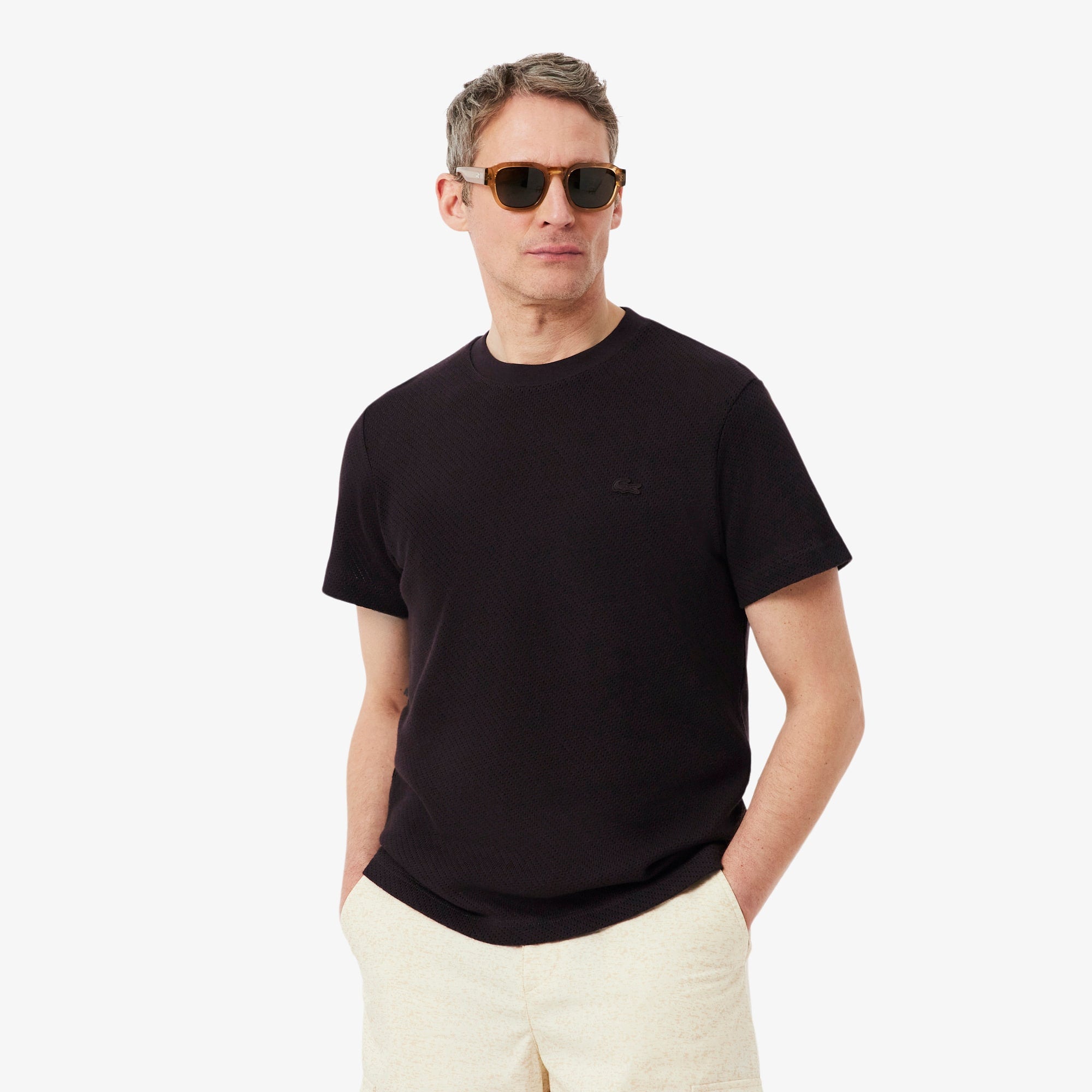 Lacy Cotton T-Shirt - Brown