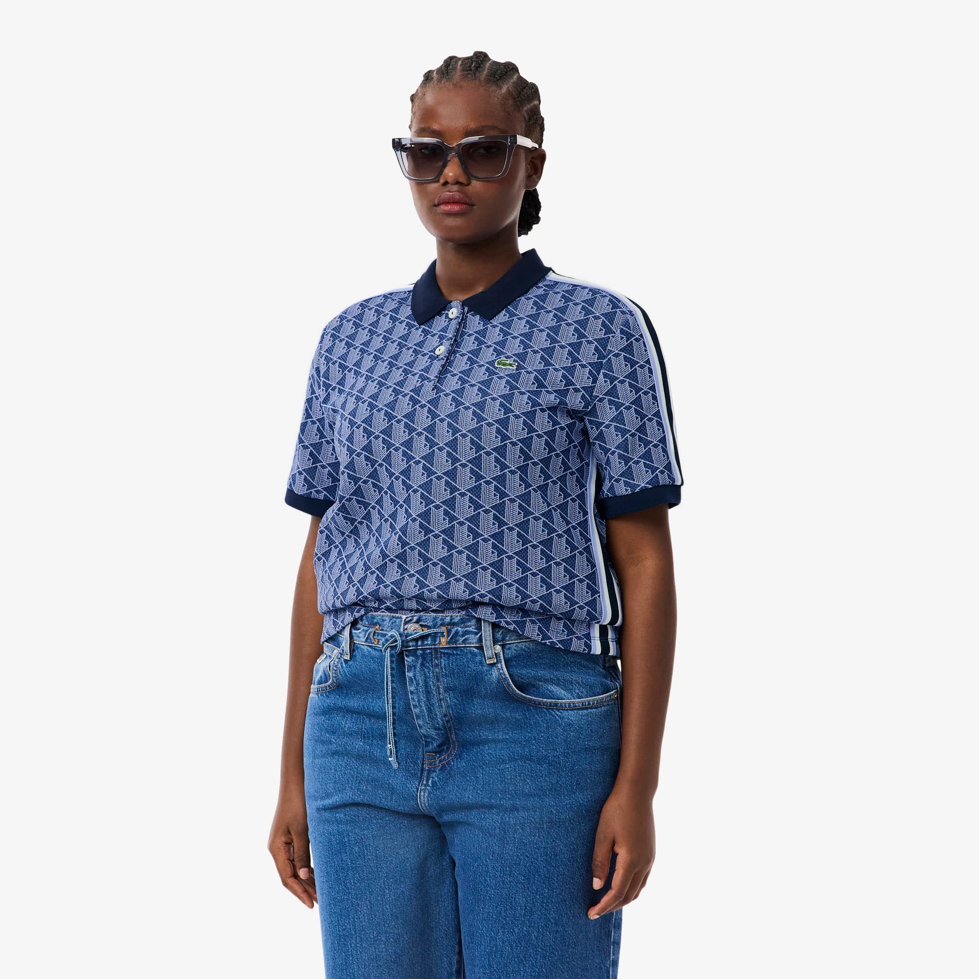Women's Slim Fit Monogram Polo - Navy Blue / Purple