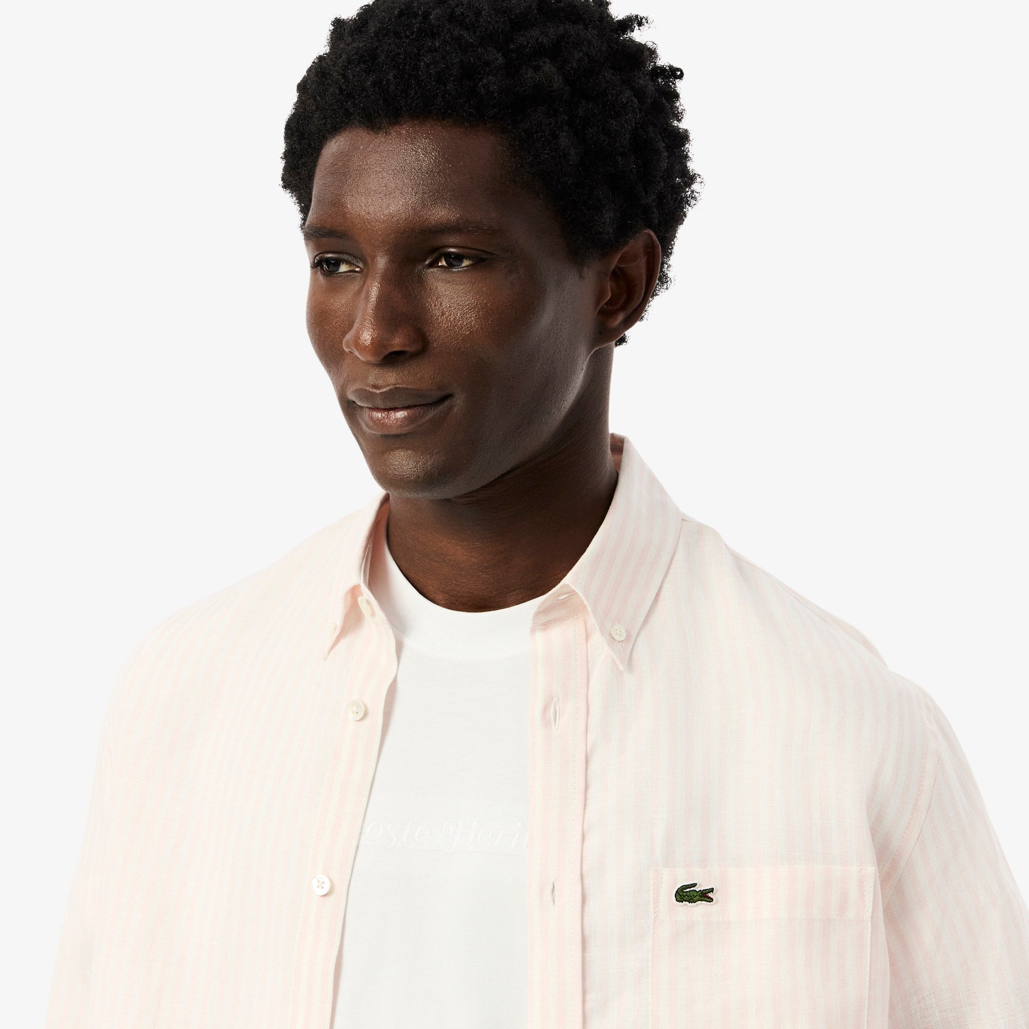 Men's Regular Fit Striped Linen Shirt - White / Light Pink