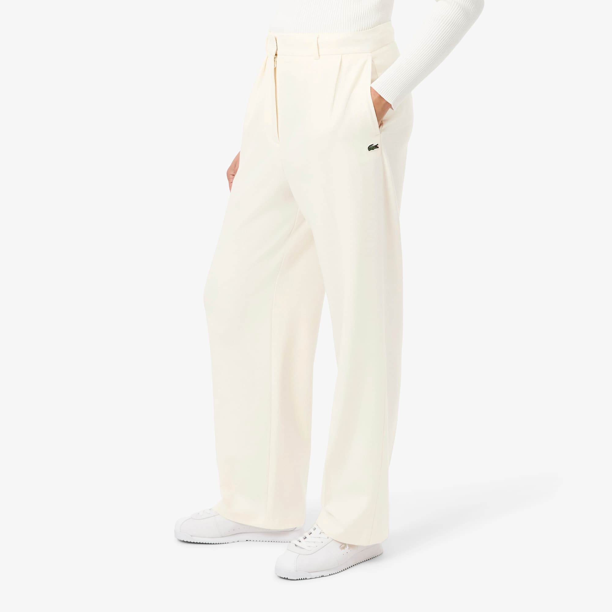 Women's Oversized Pleated Flannel Pants - Cream