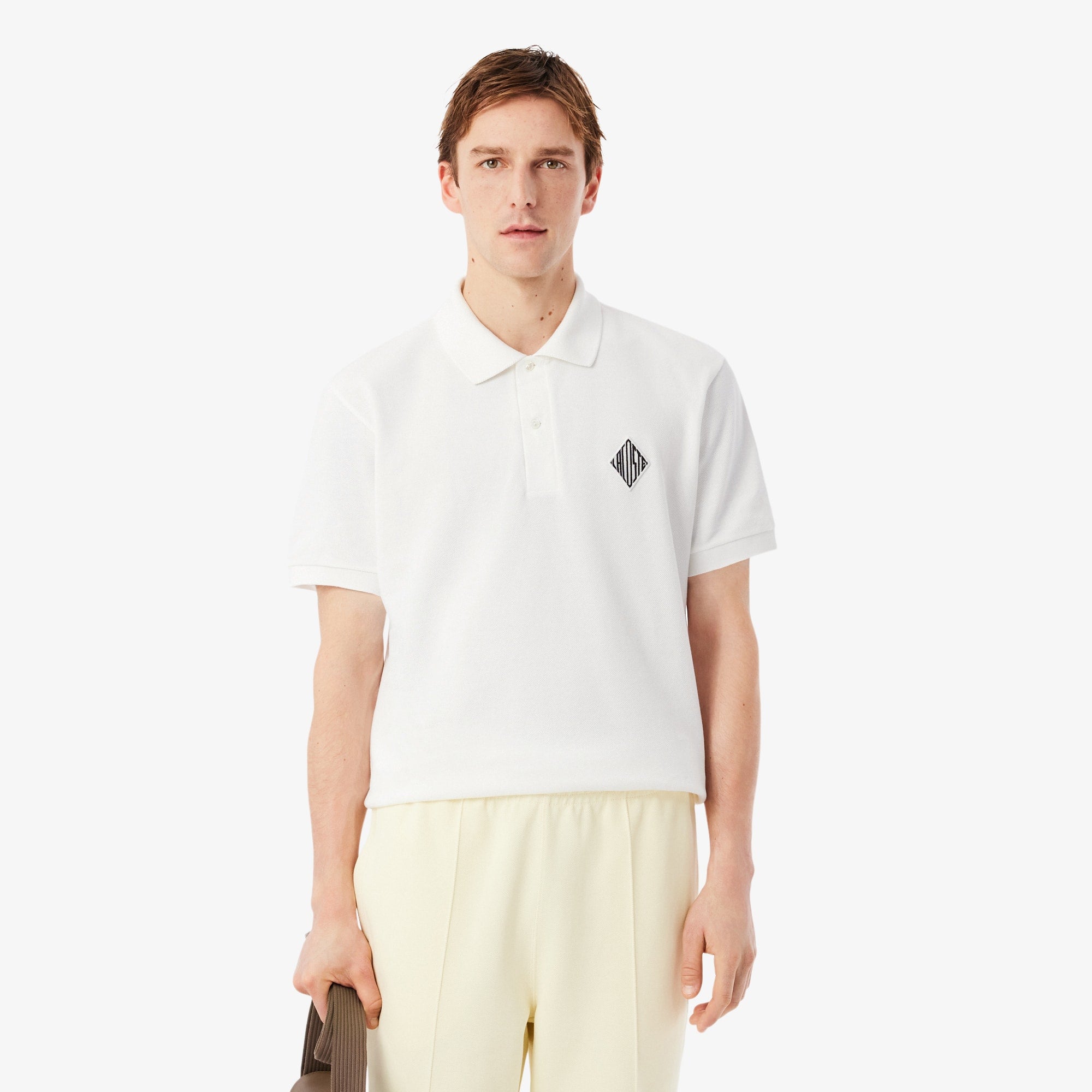 Classic Fit Badge Accent Piqué Polo - White