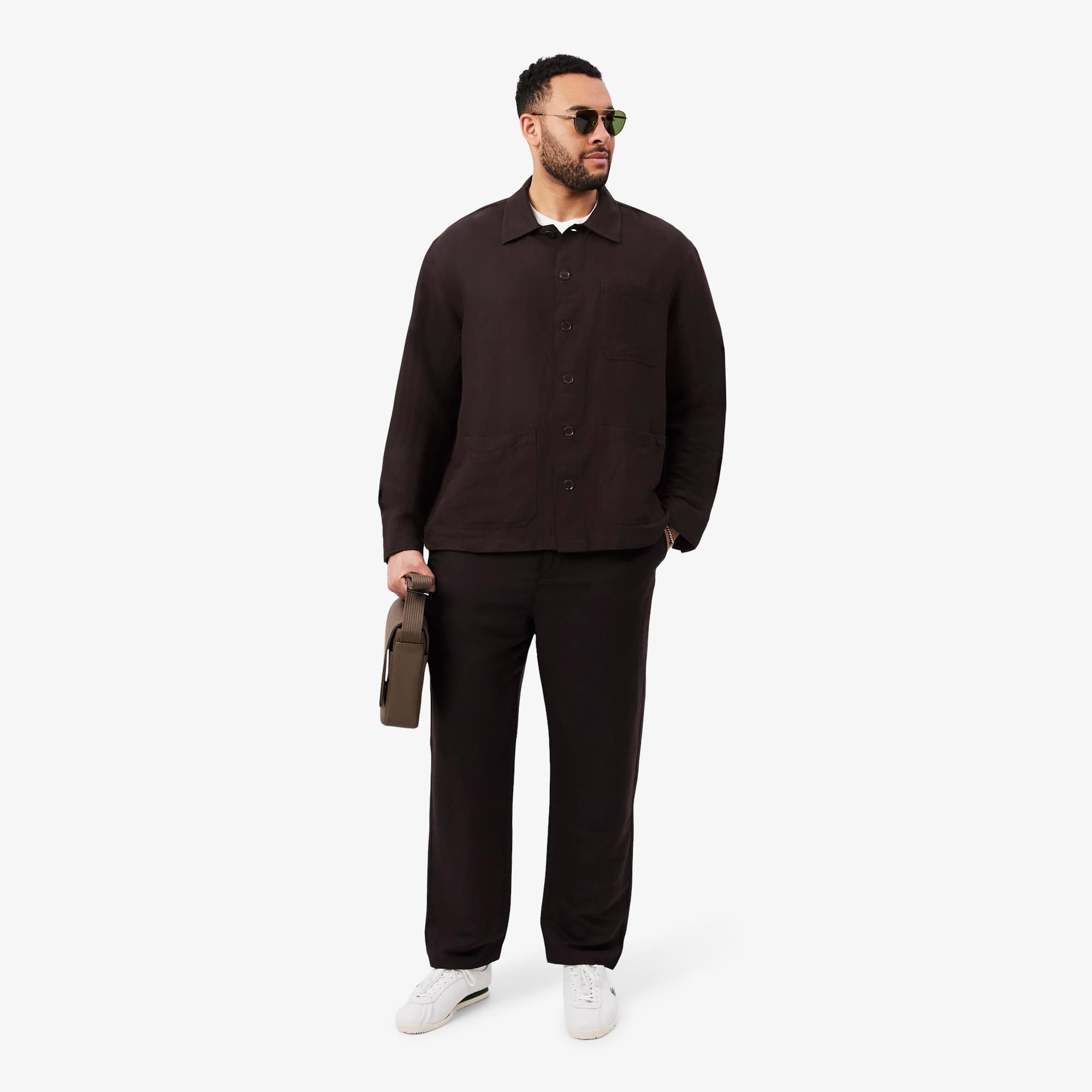 Linen Blend Overshirt - Brown