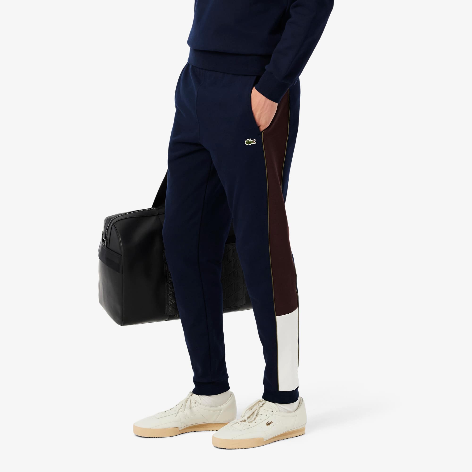 Men's Tapered Leg Fleece Sweatpants - Navy Blue / White / Brown