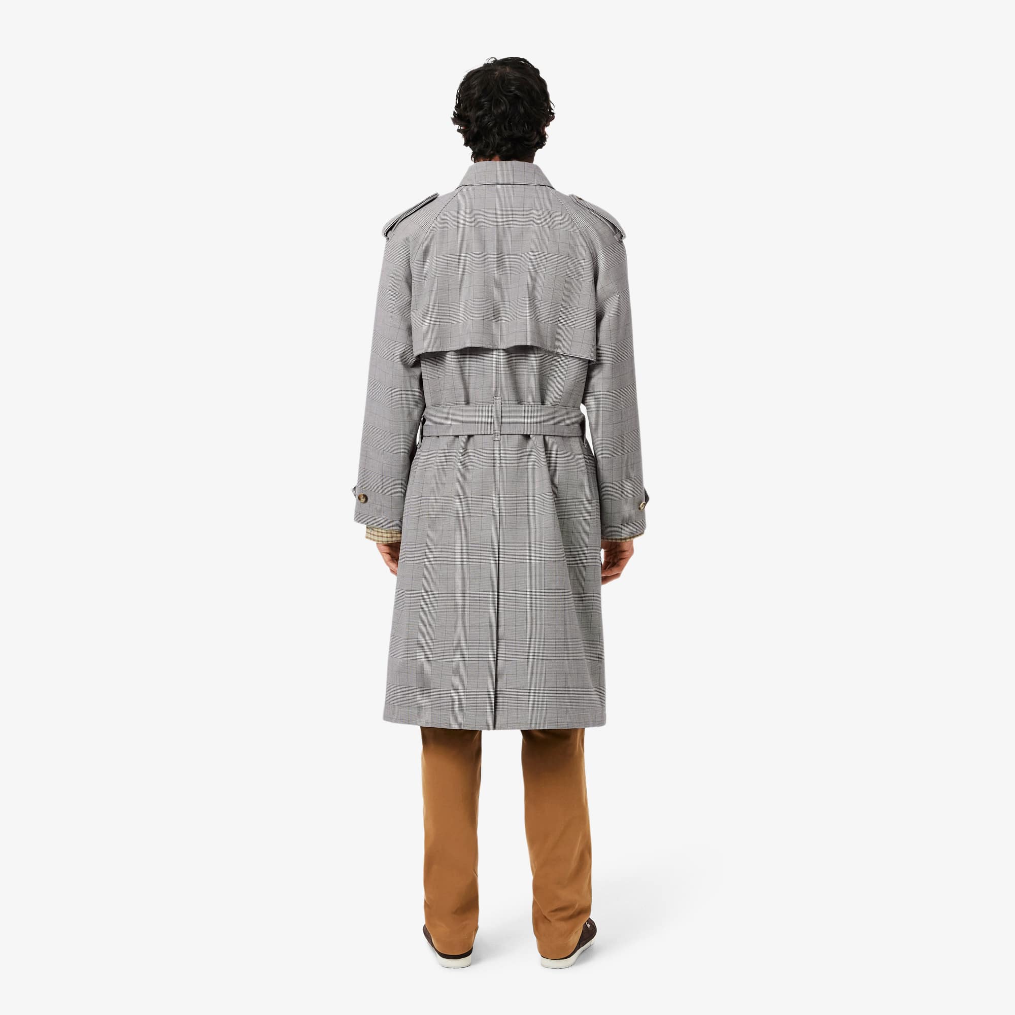 Men's Water-Repellent Plaid Trench Coat - White / Black / Green