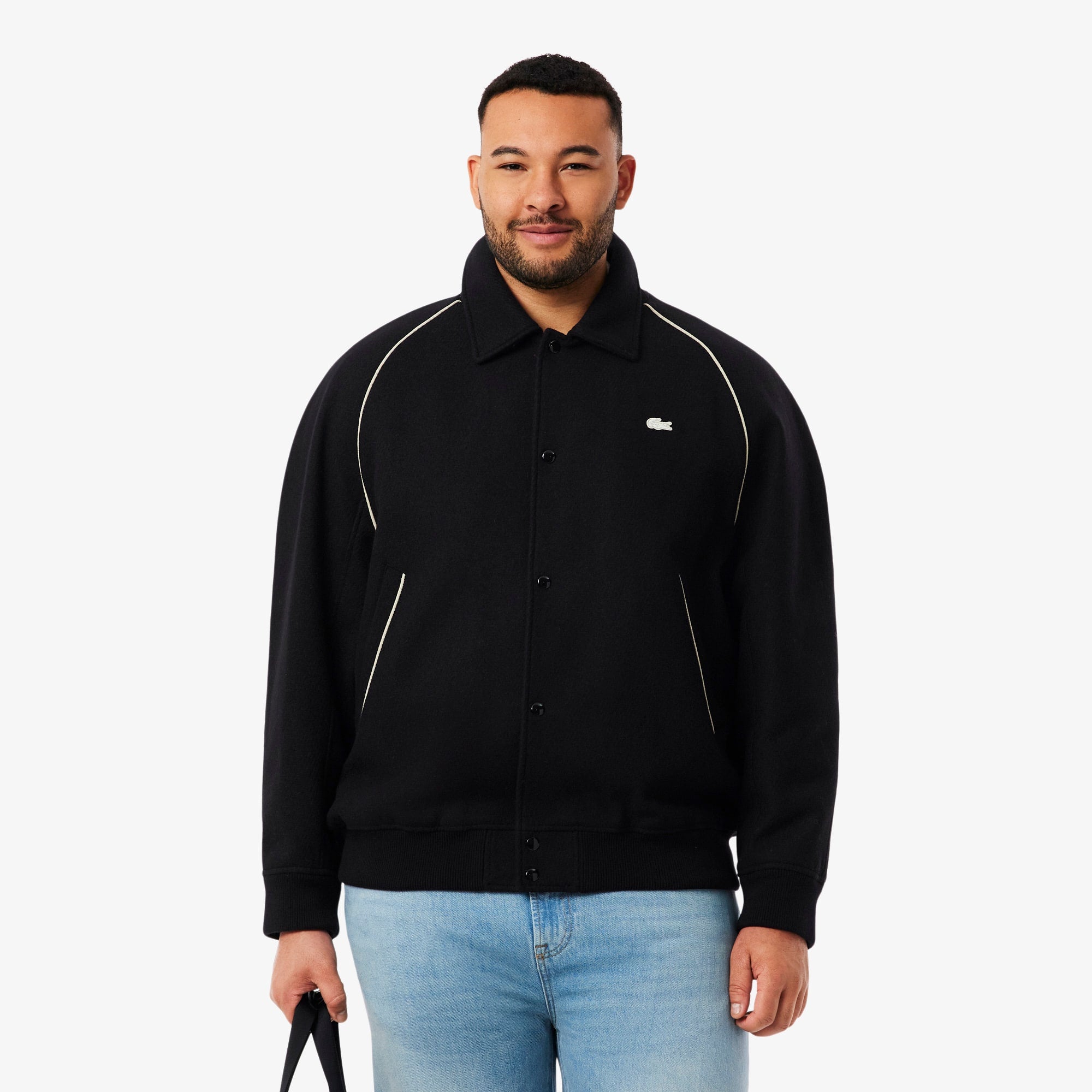 Men's Badge Accent Wool Varsity Jacket - Black
