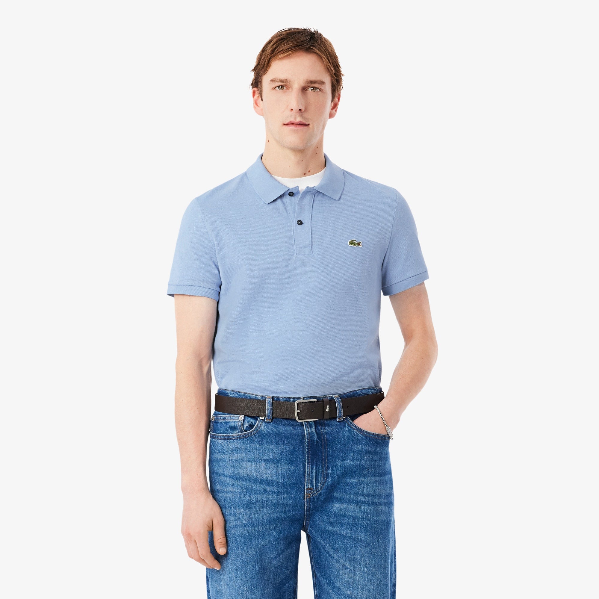 Men's Slim Fit Piqué Polo - Light Blue