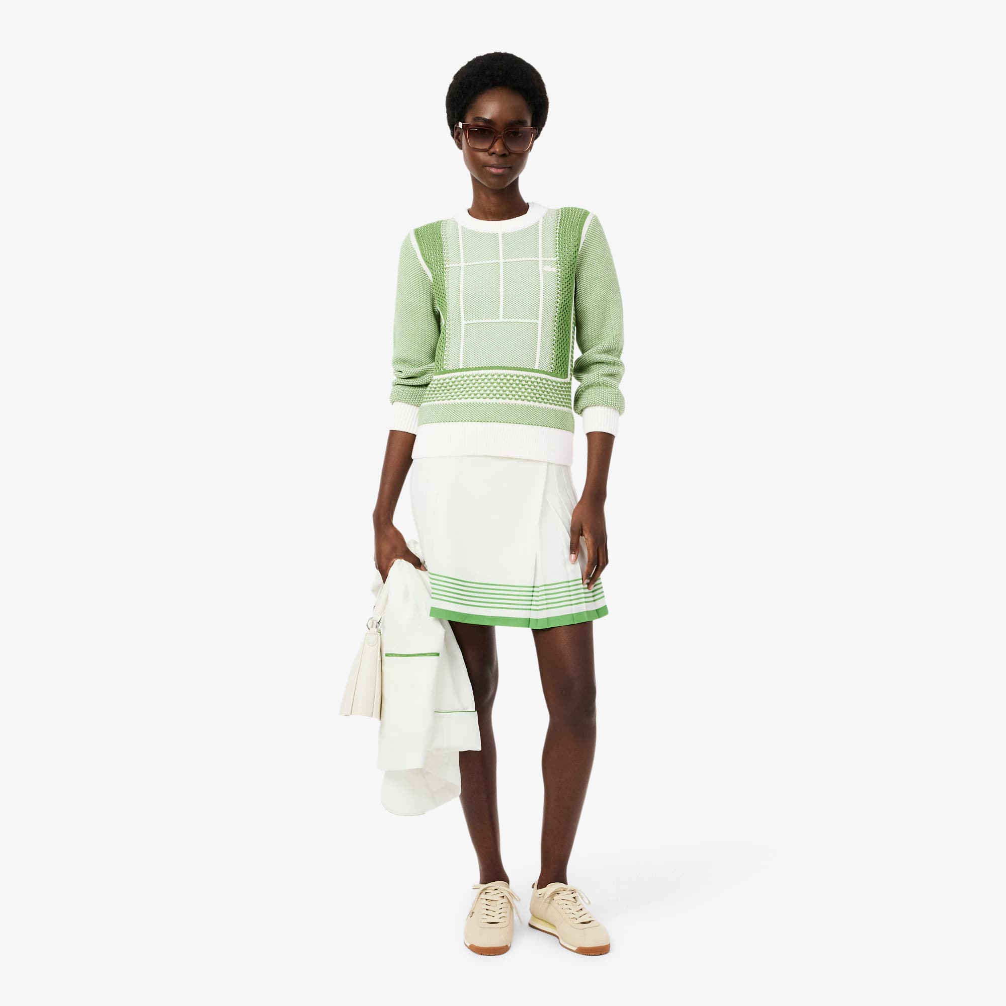 Tennis Court Graphic Sweater - Blanc / Vert