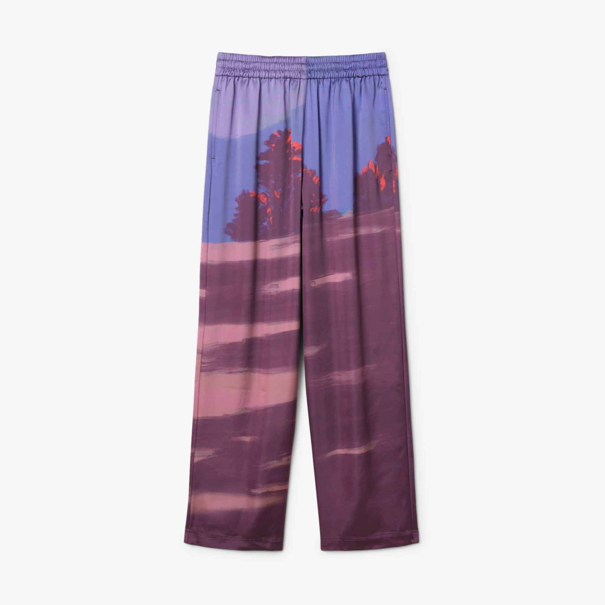 Women's Oversized Landscape Print Pants - Blue / Brown / Purple / Light Pink