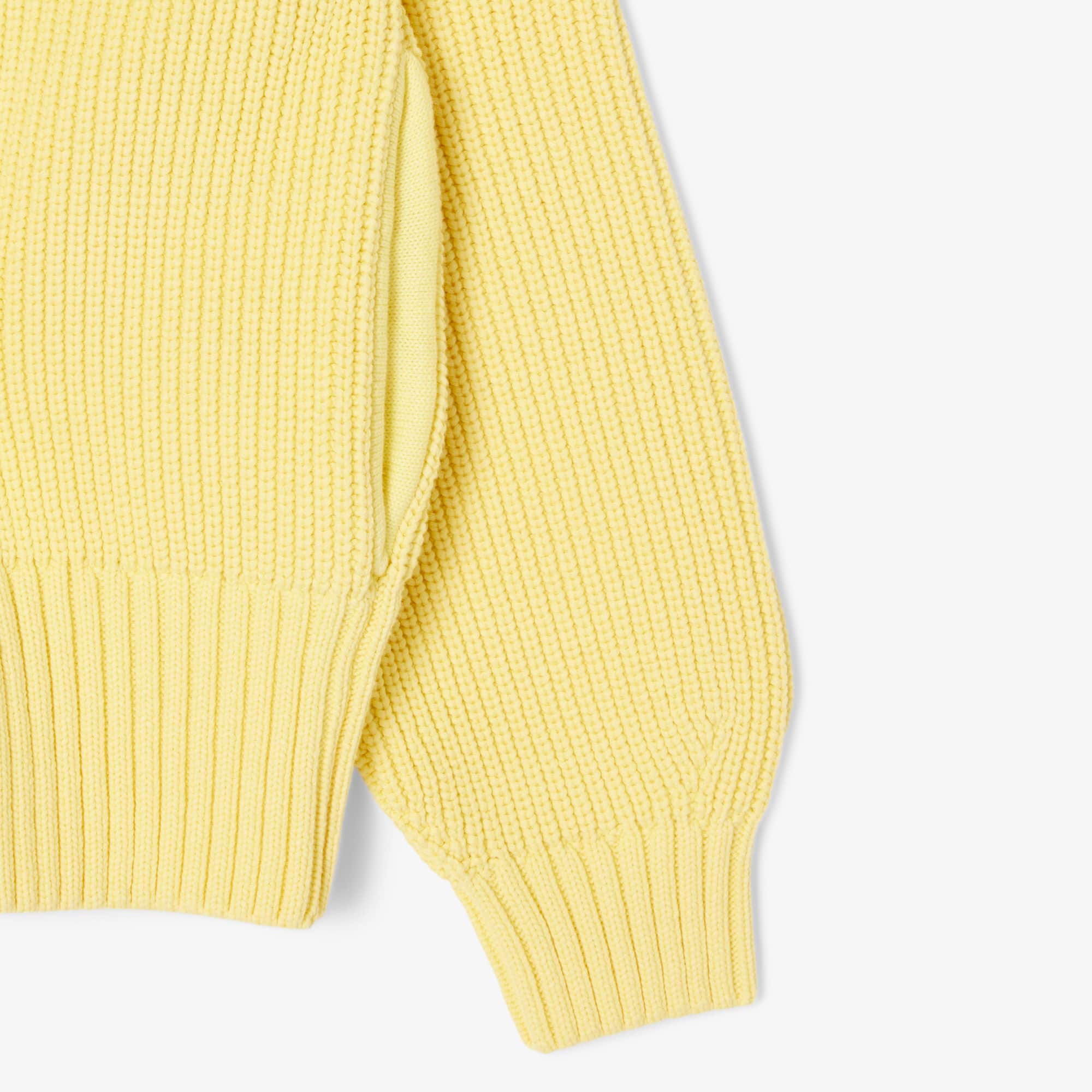 Zipped Cotton Badge Accent Sweater - Pastel yellow