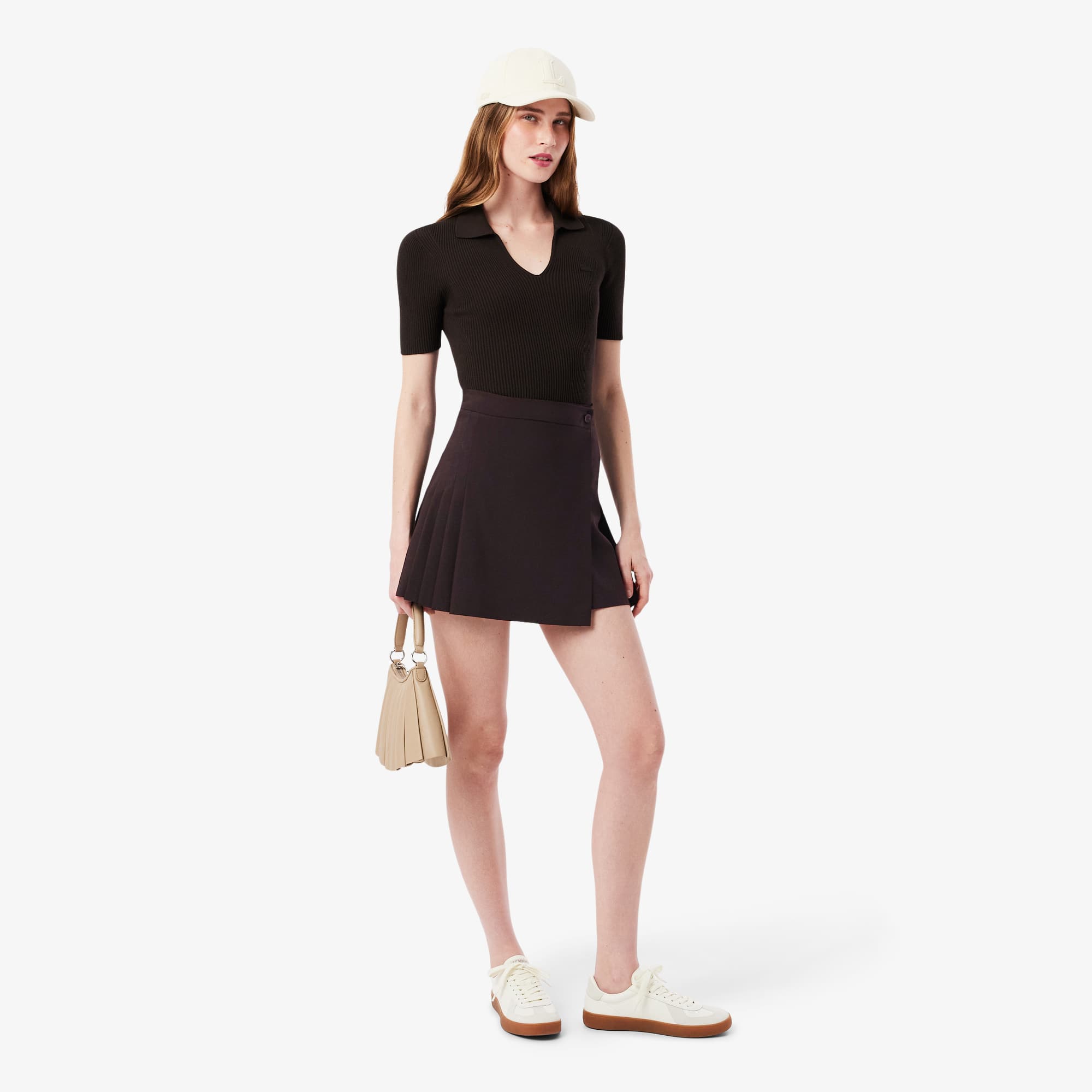 Short Pleated Wrap Skirt - Brown