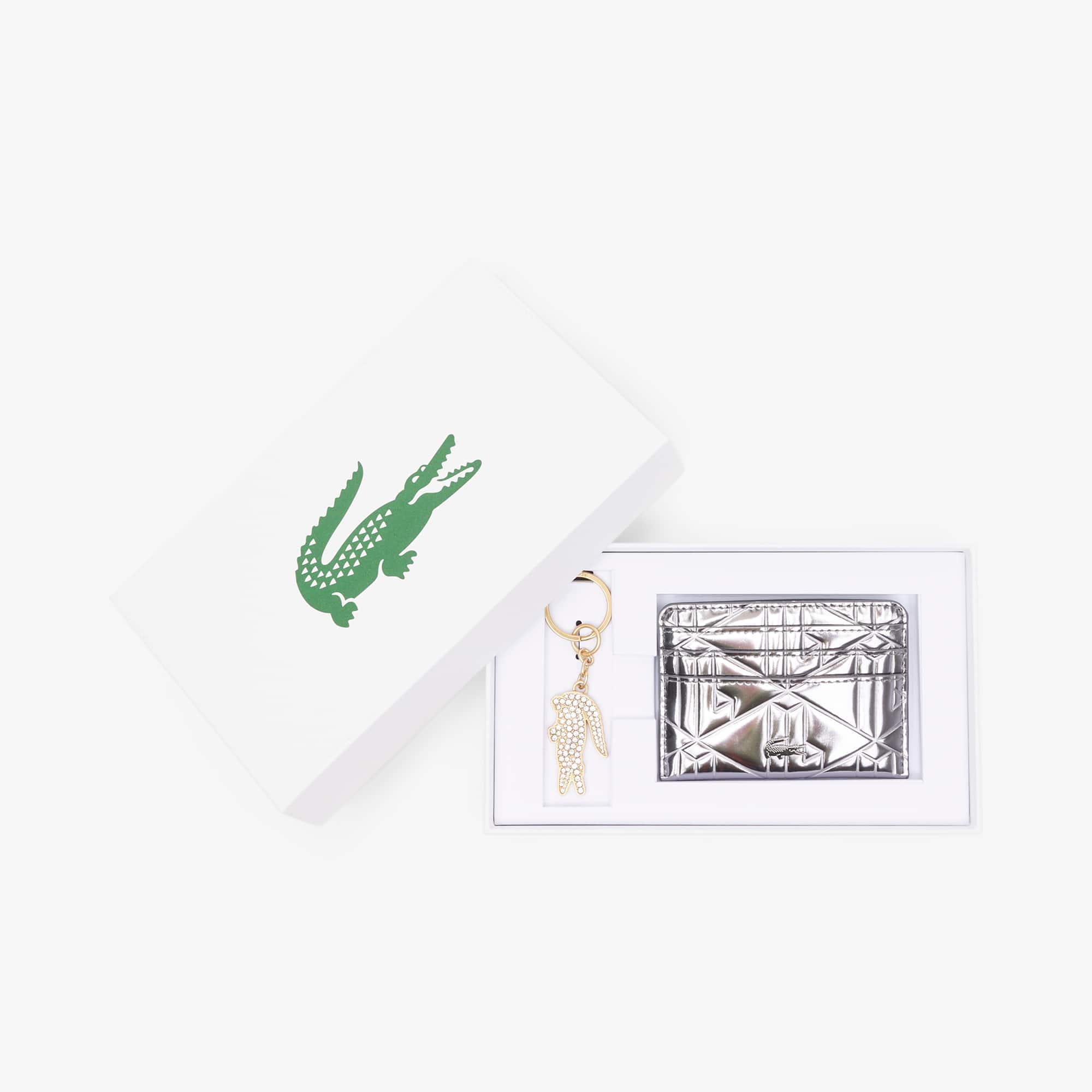 Cardholder & Metal Key Chain Gift Set - SHINY DARK SILVER