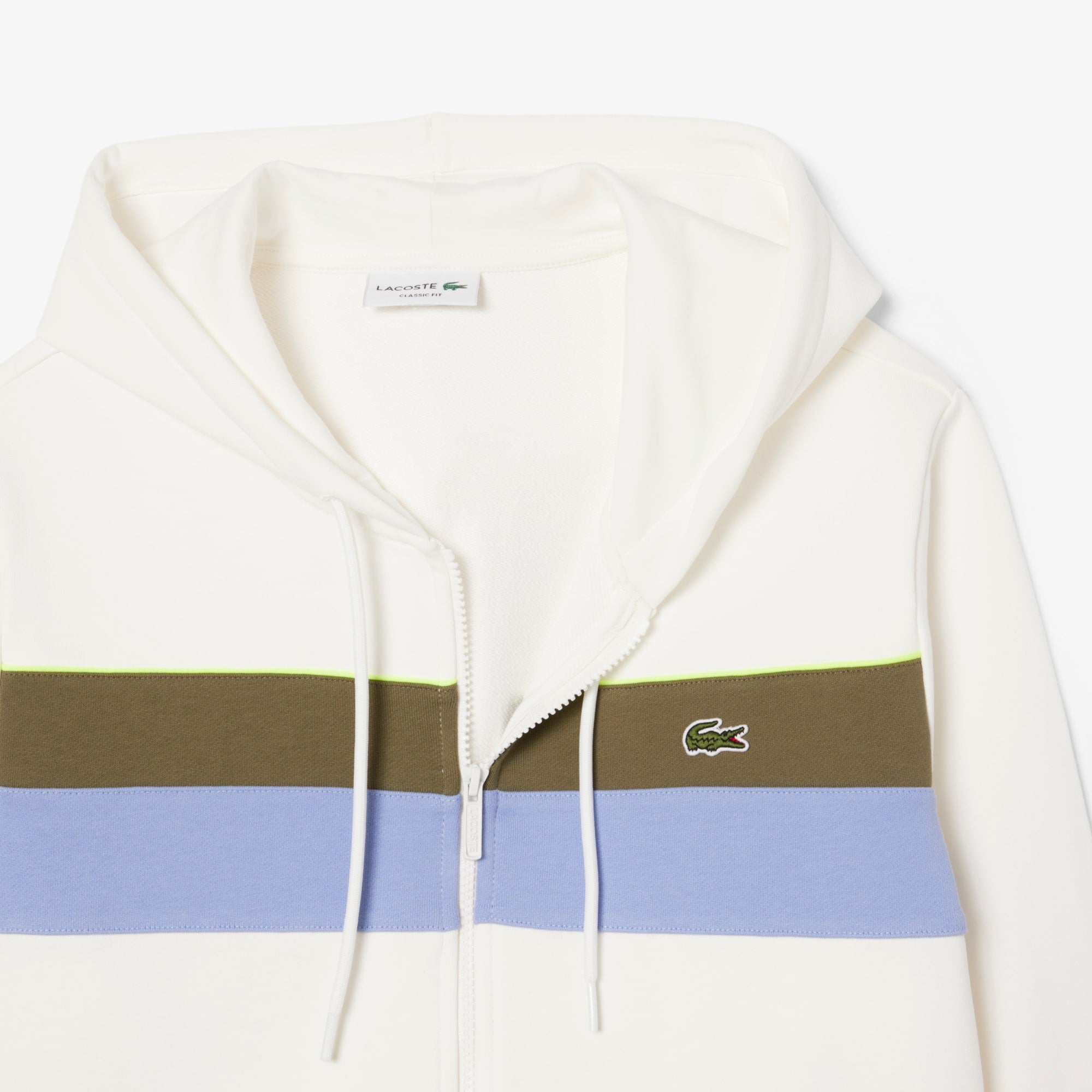 Men's Zip-Up Colorblock Hoodie - White / Khaki Green / Purple