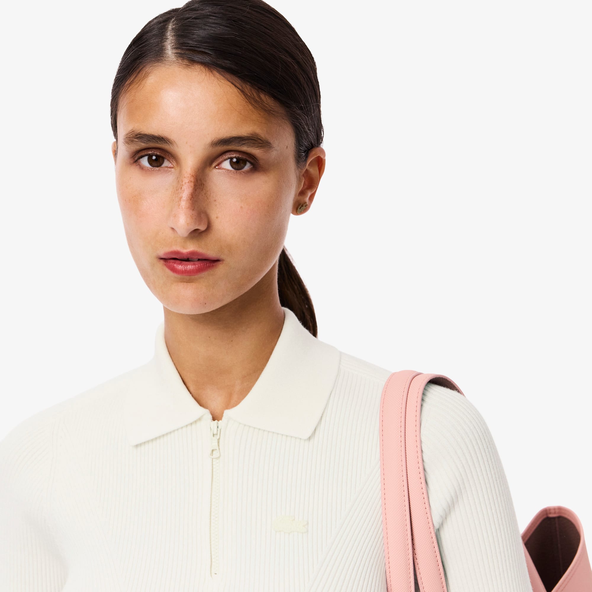 Women's 3D Ribbed Knit Polo - White
