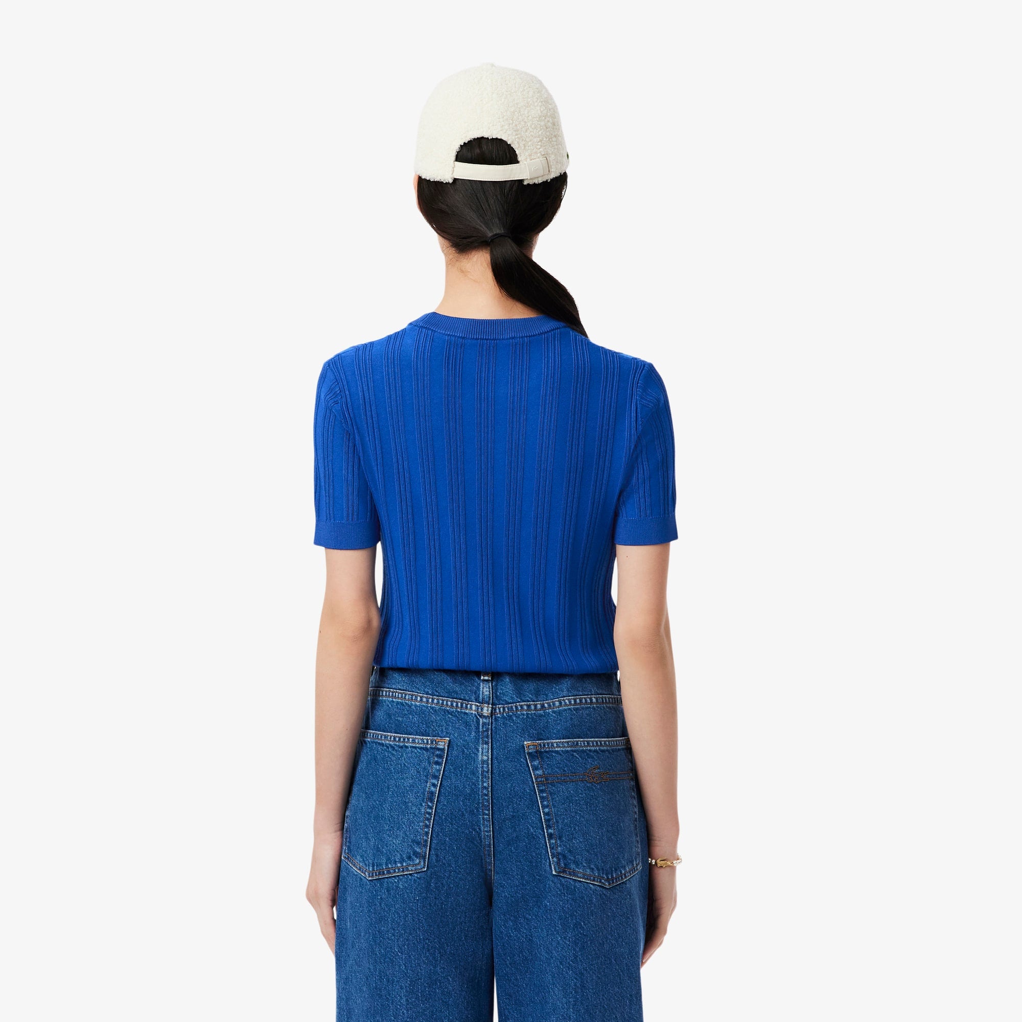 Women's Short Sleeve Rib Knit Sweater - Blue
