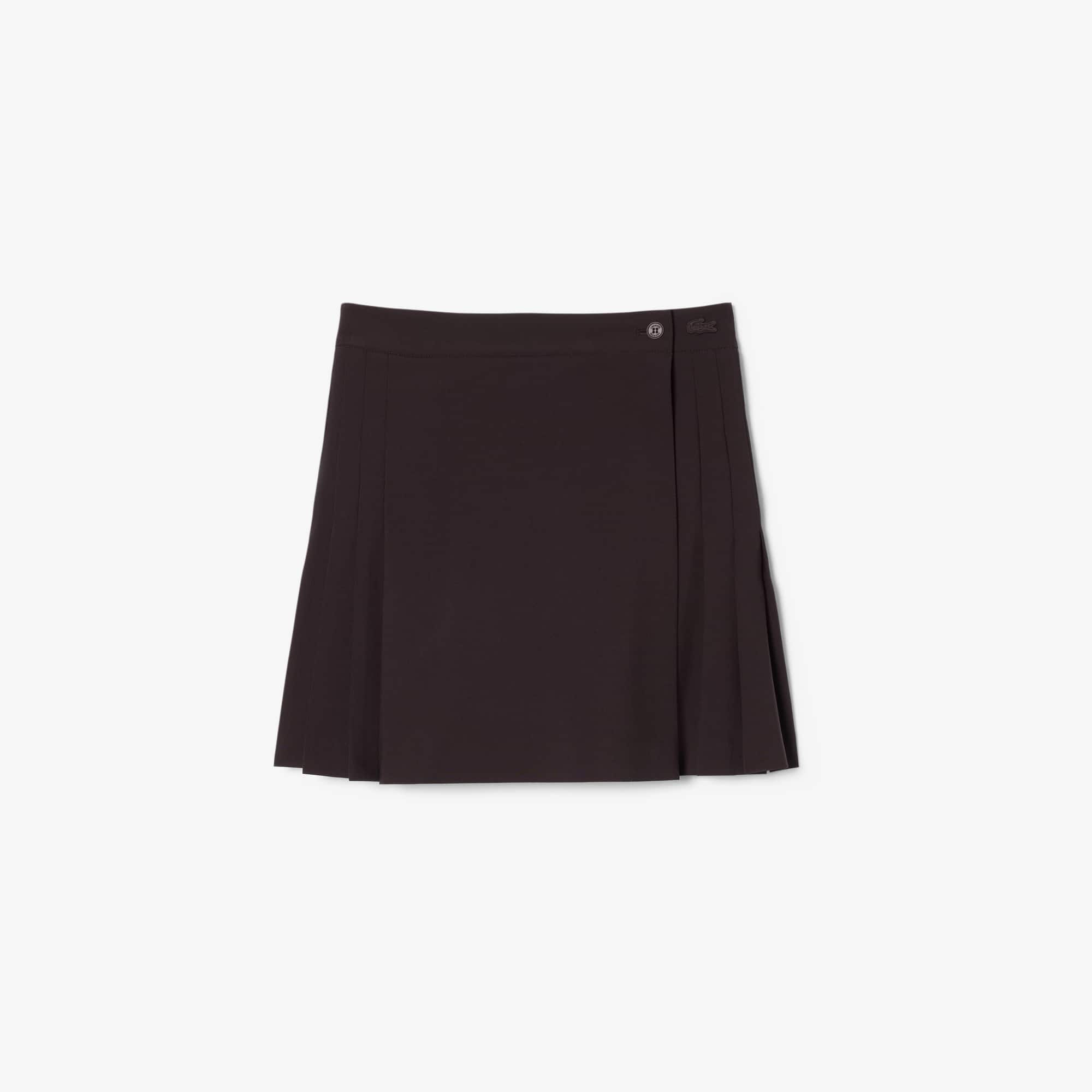 Short Pleated Wrap Skirt - Brown