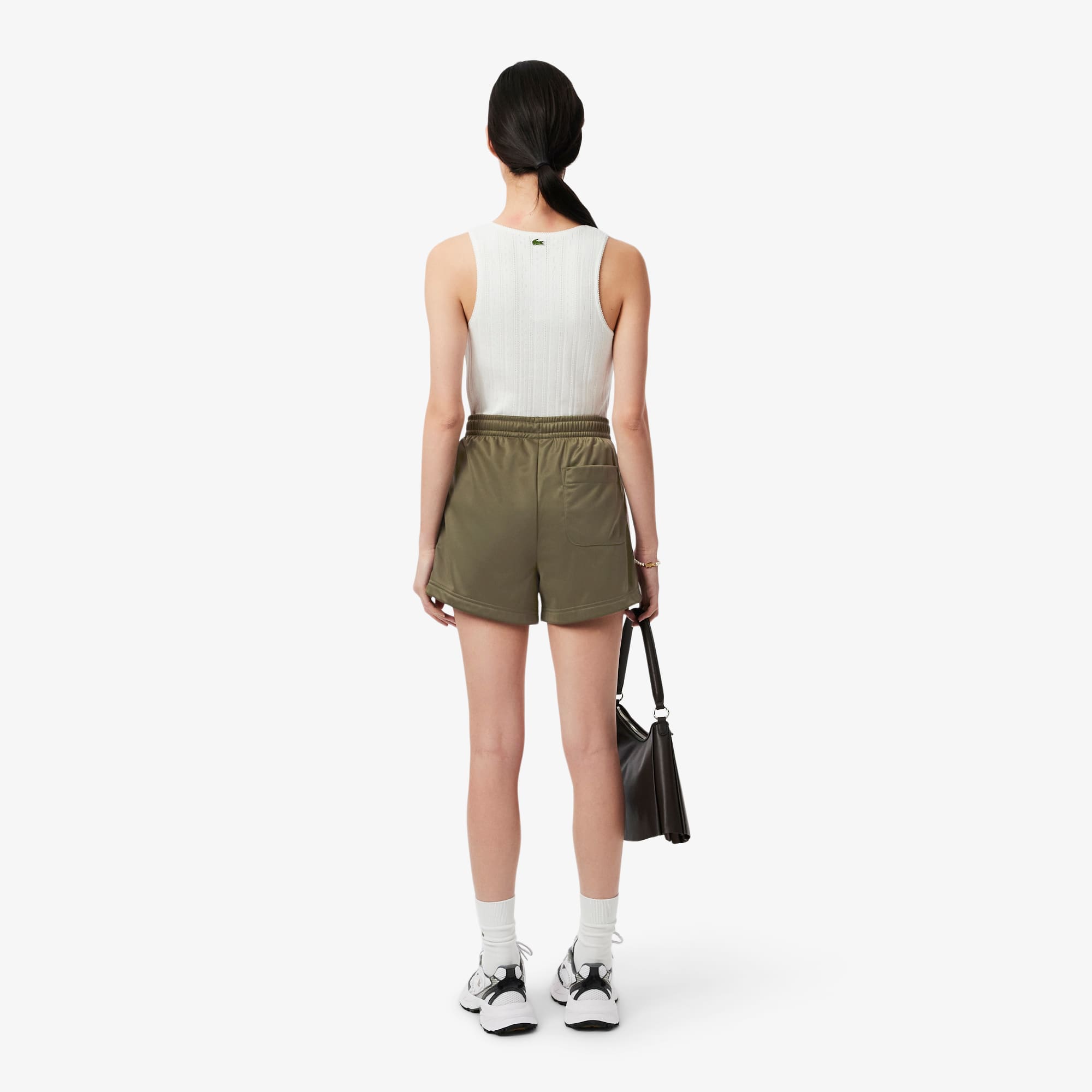 Women's Satin Jersey Pointelle Stripe Shorts - Khaki Green