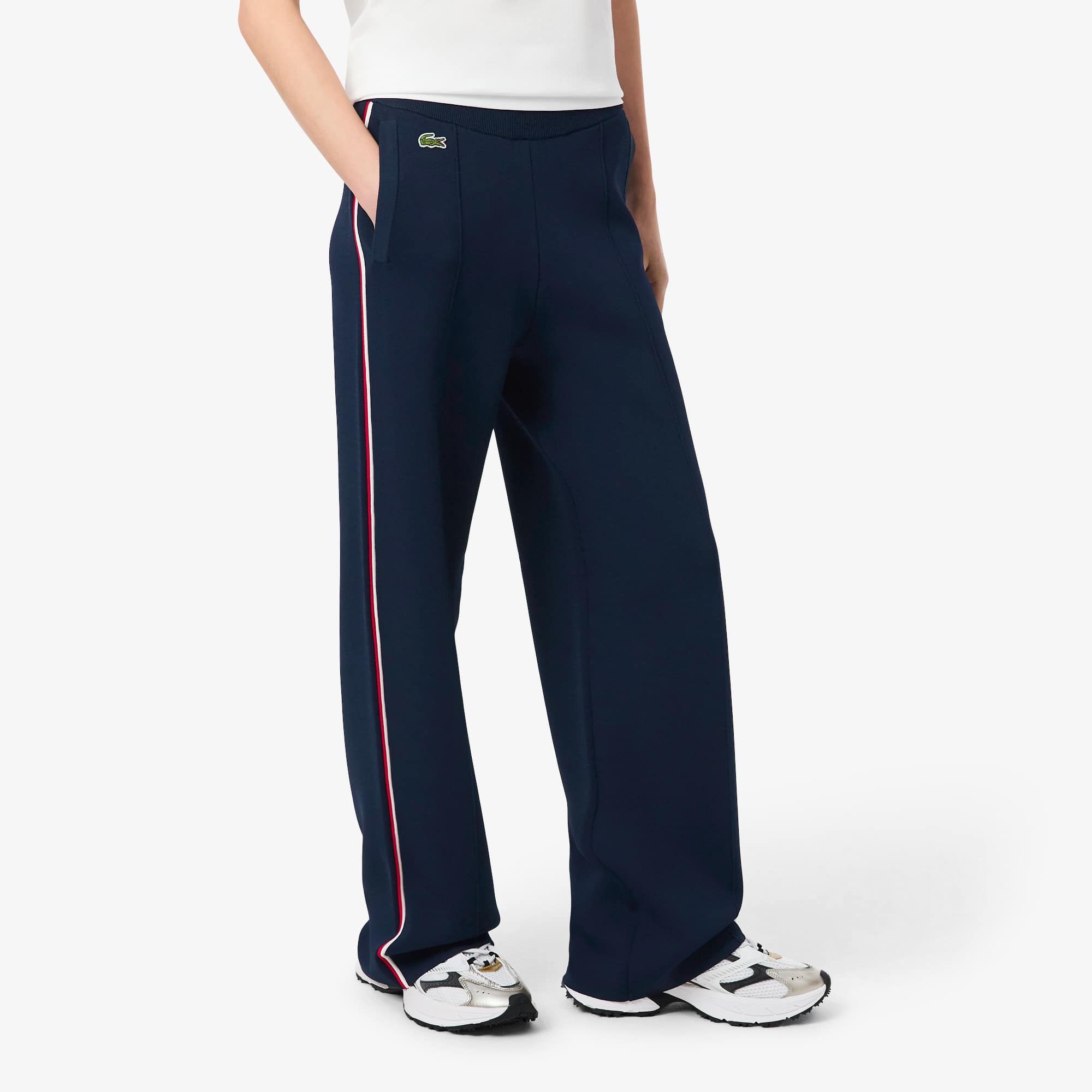 Women's Flared Striped Sweatpants - Navy Blue / Red / White