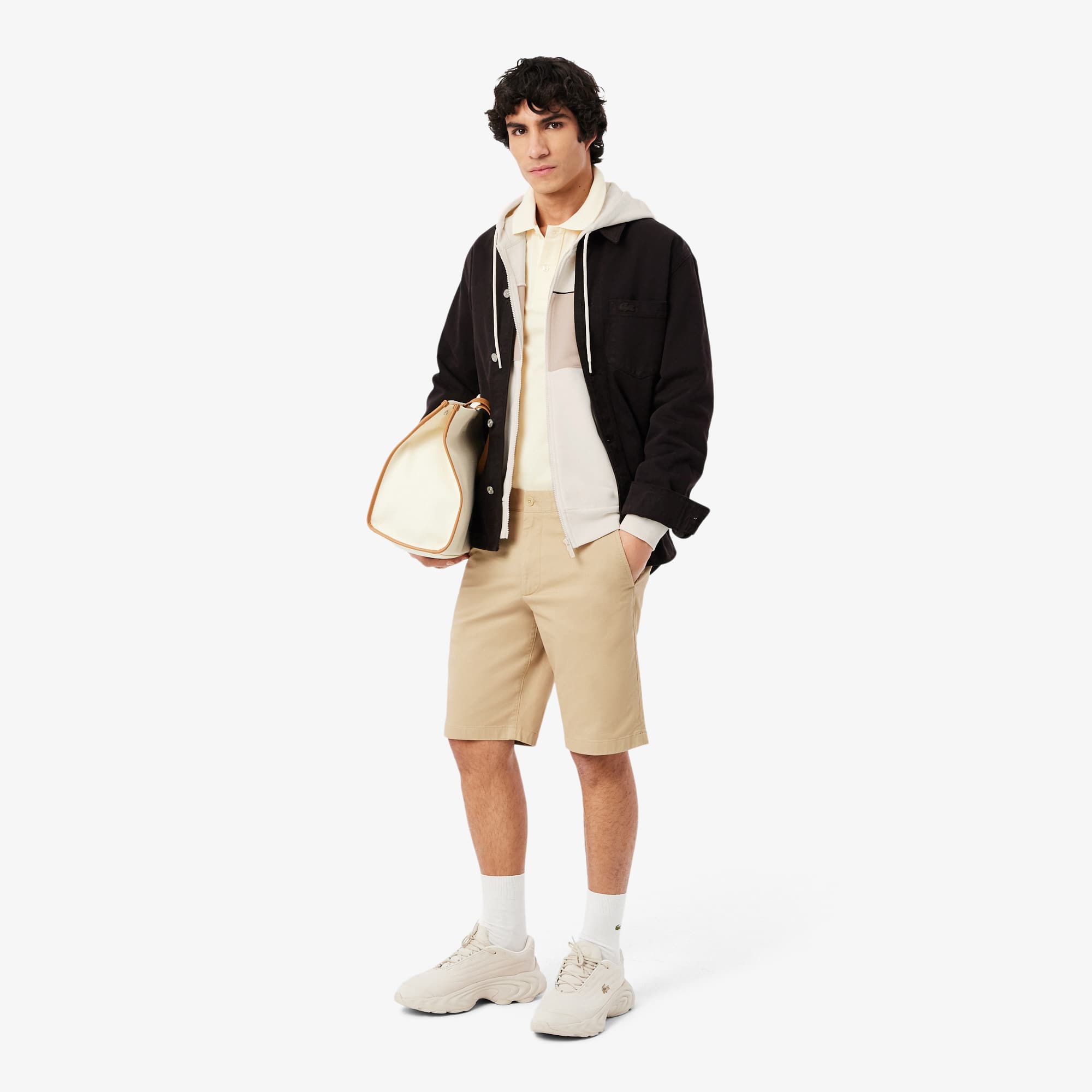 Colorblock Zipped Hoodie - Beige