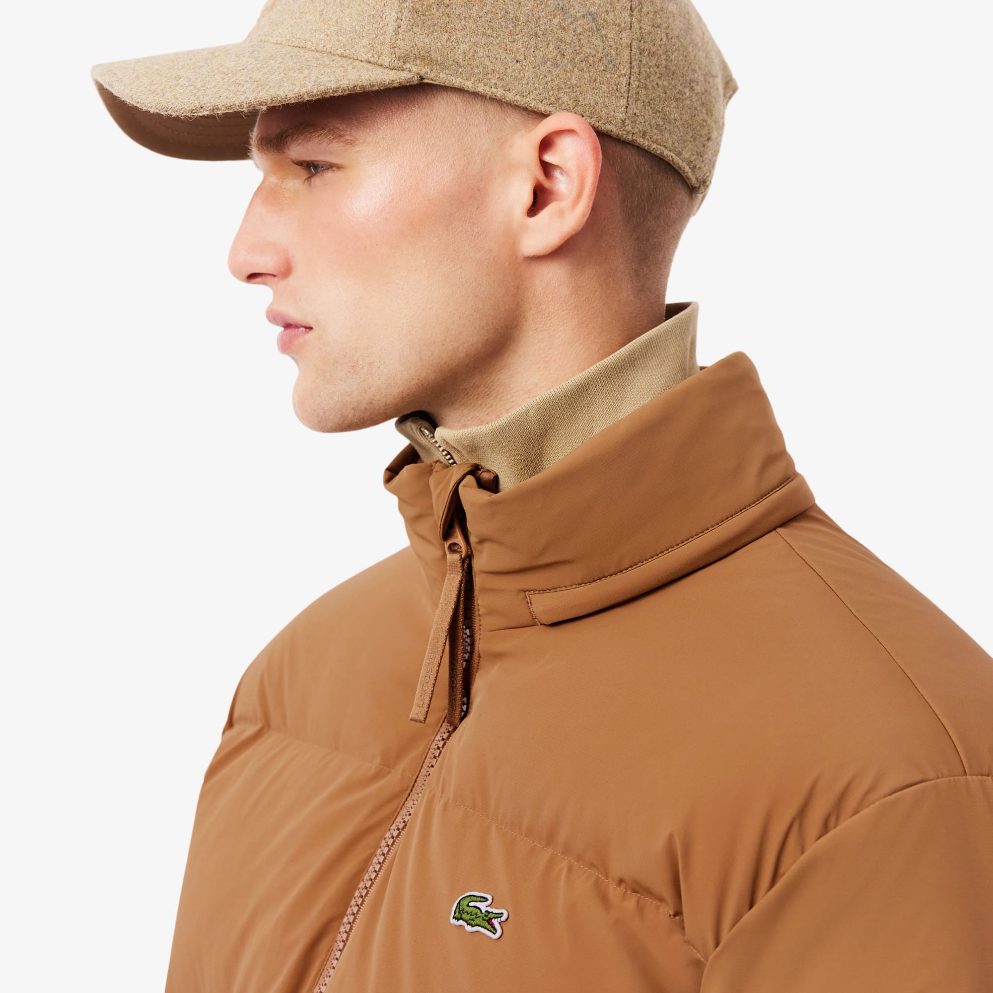 Men's Water-Repellent Hooded Down Jacket - Light Brown