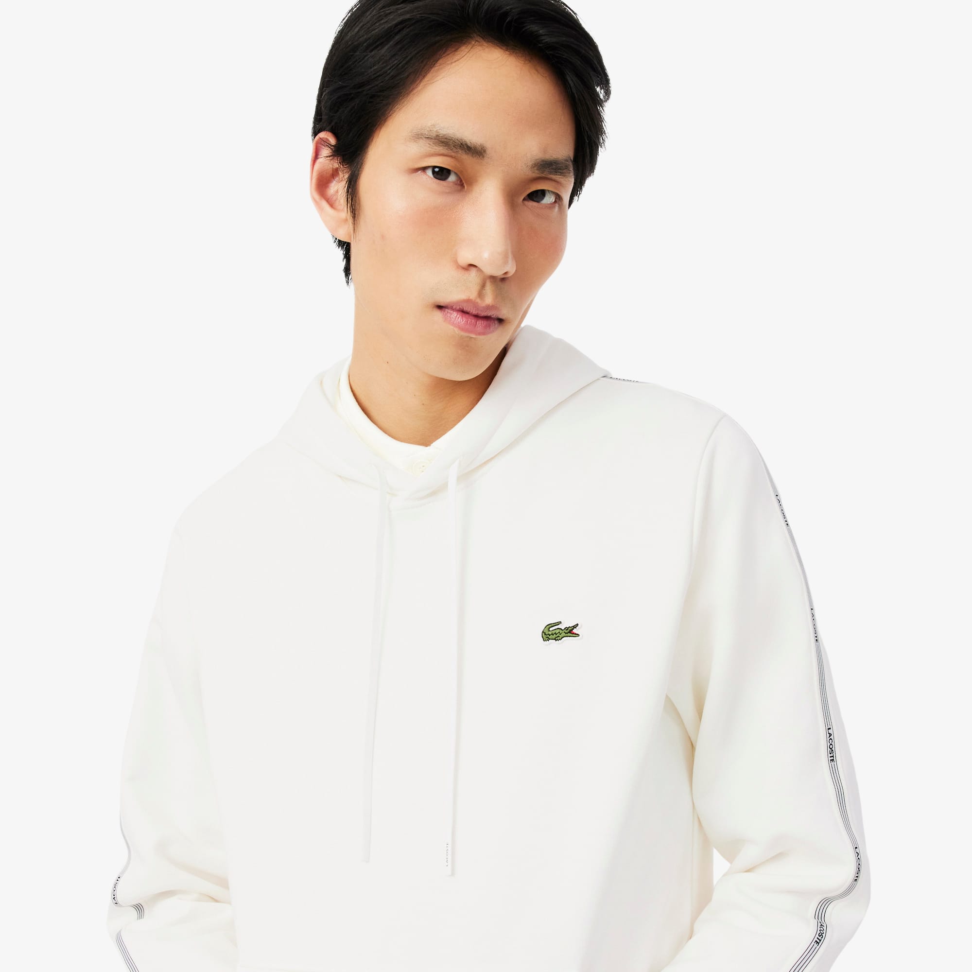 Logo Stripe Zipped Hoodie - White