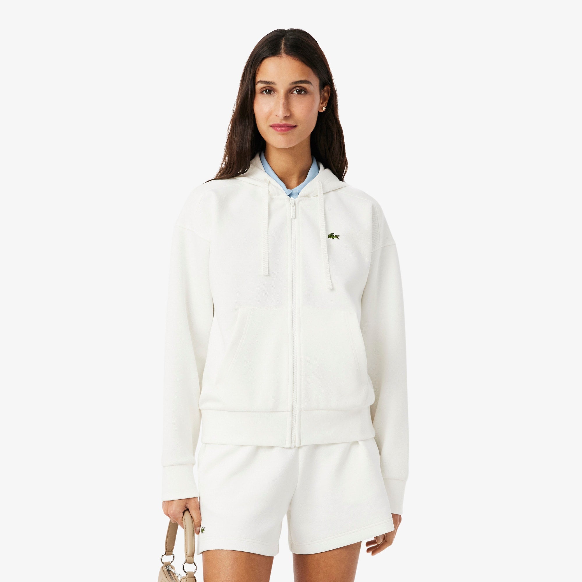 Women's Zip-Up Piqué Hoodie - White