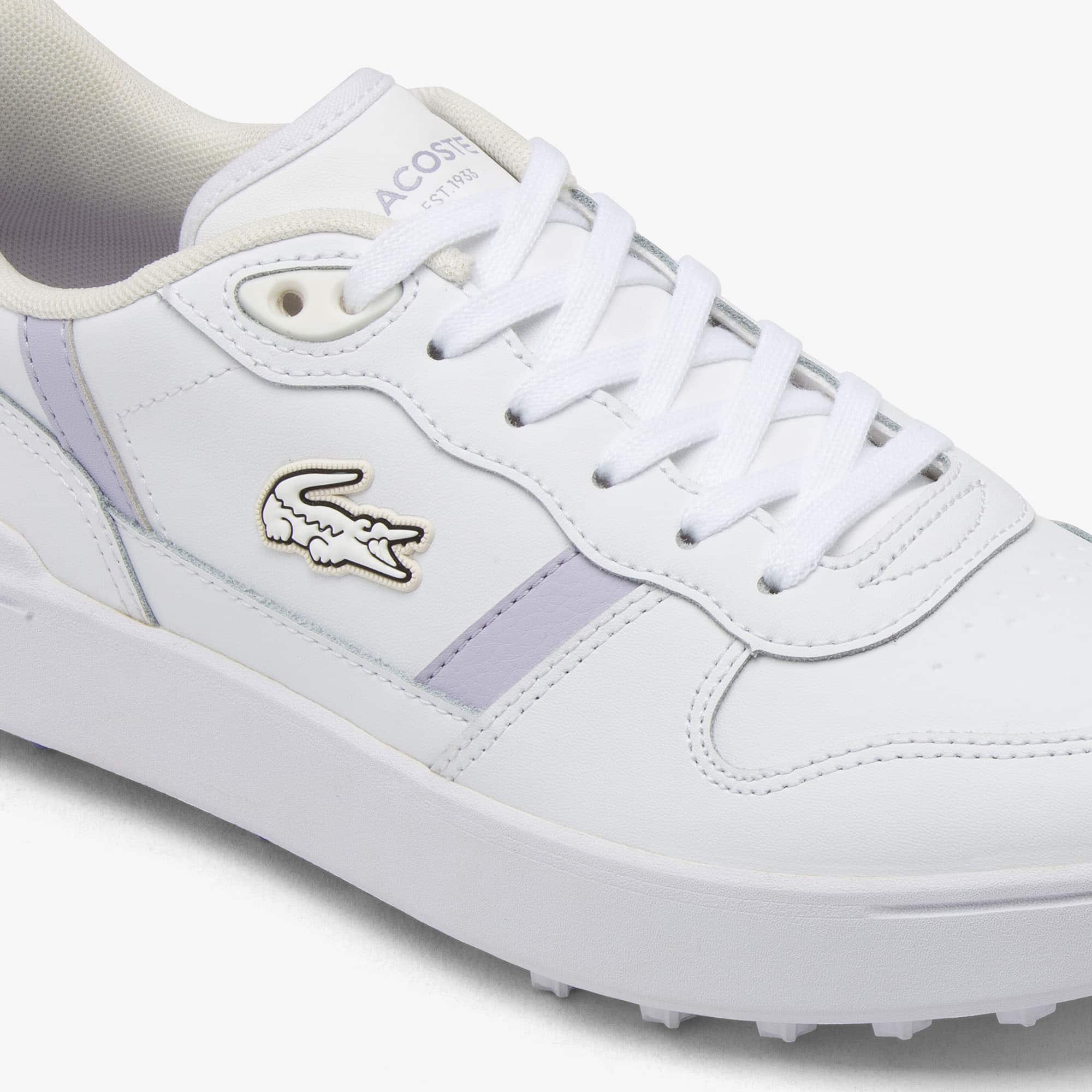 Women's T-Clip Golf Leather Golf Shoes - WHT/LT PURP