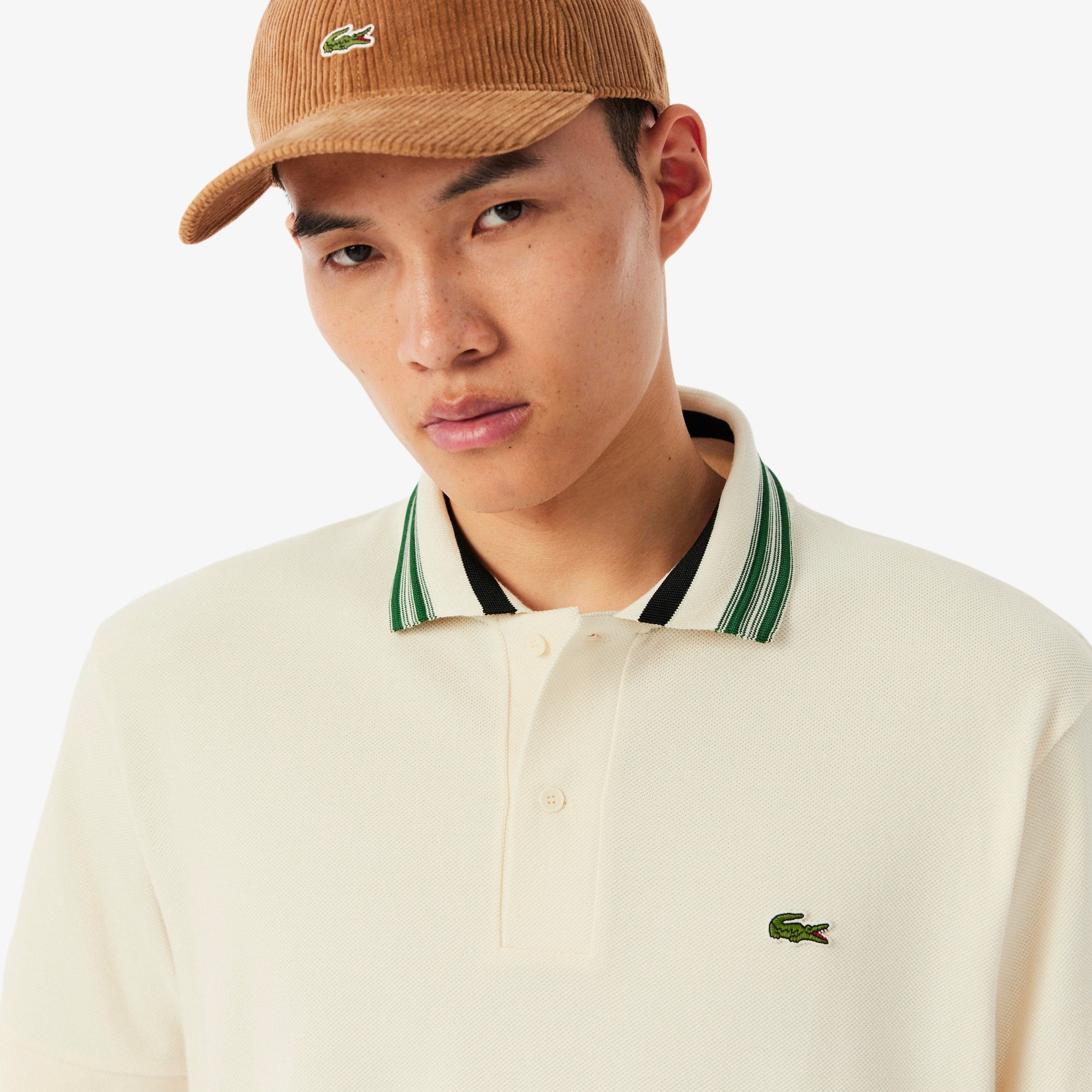 Men's Made In France Classic Fit Stripe Collar Polo - Cream