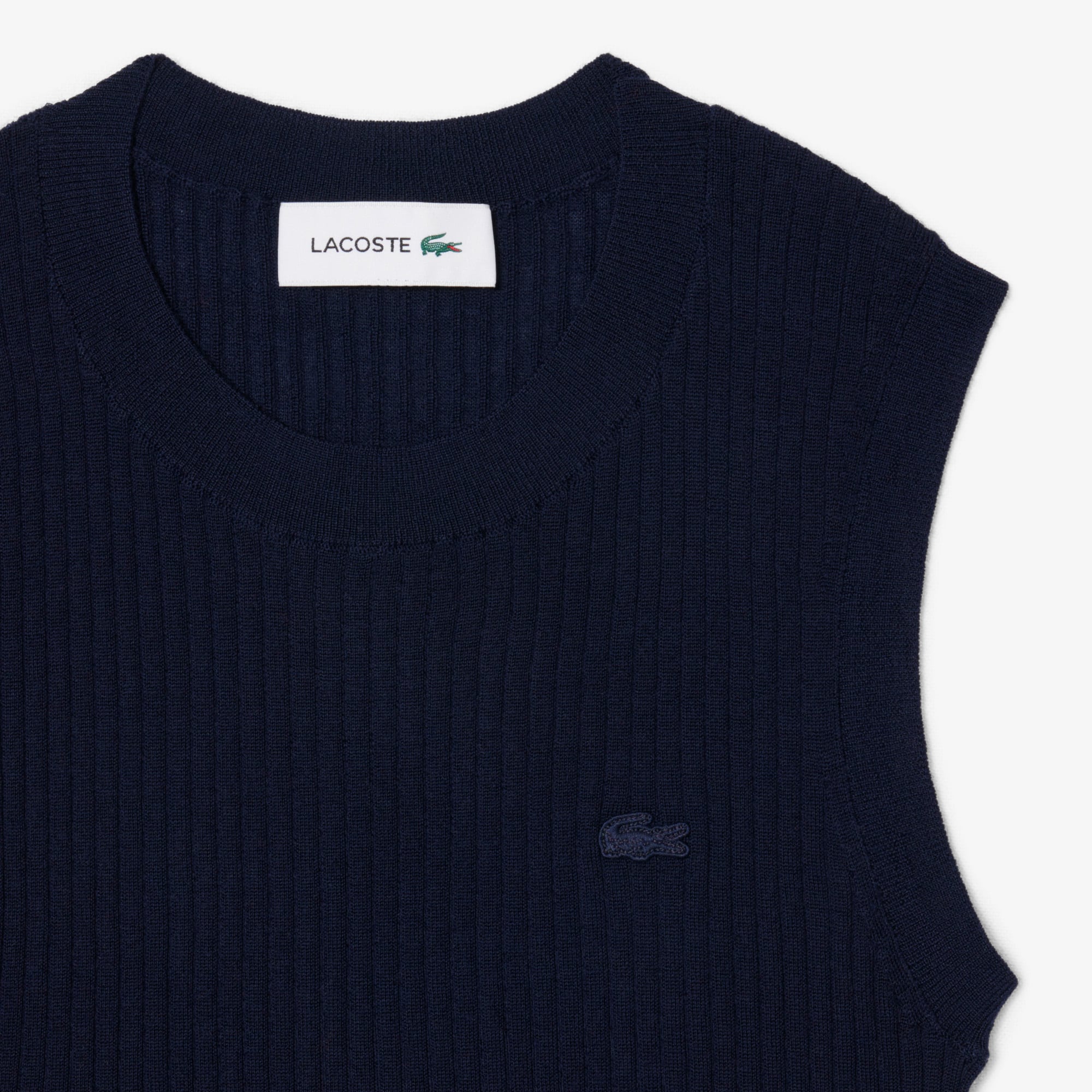 Merino Wool 3D Knit Sleeveless Sweater - Navy Blue