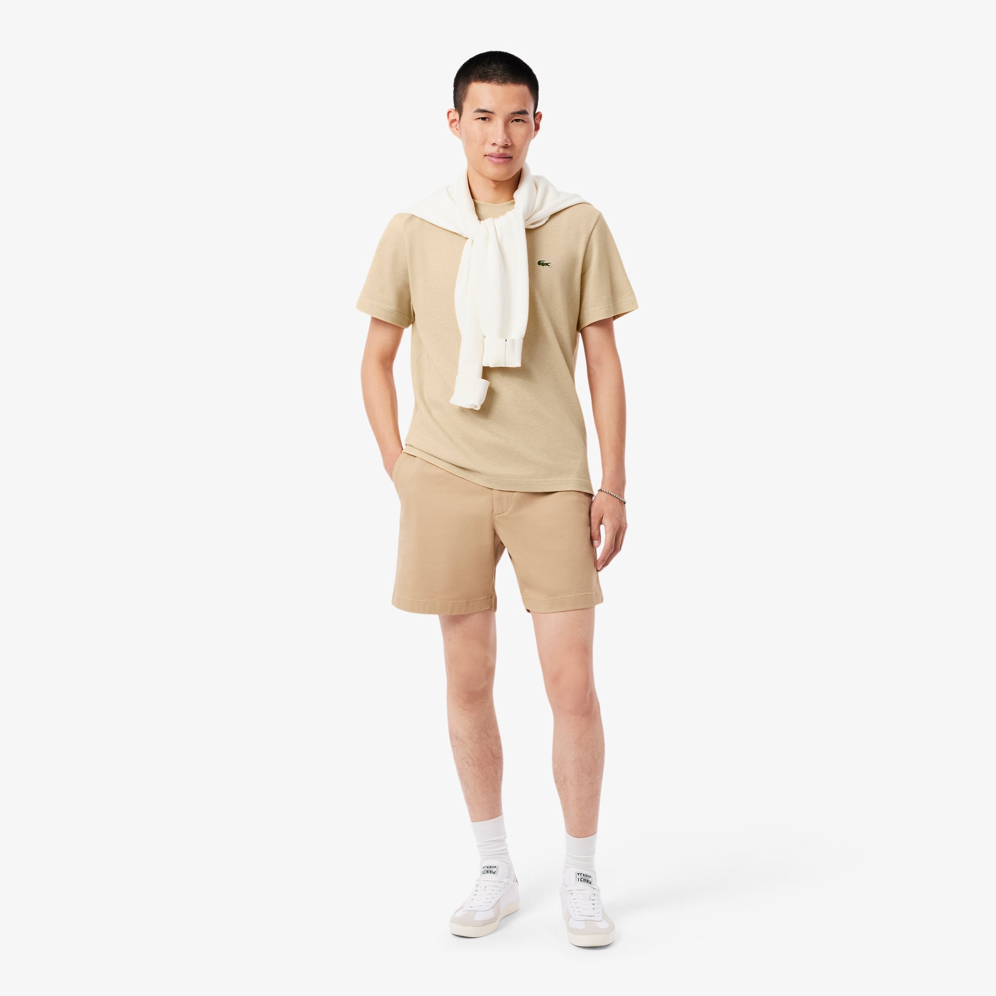 Heavy Cotton and Linen Piqué T-Shirt - Beige