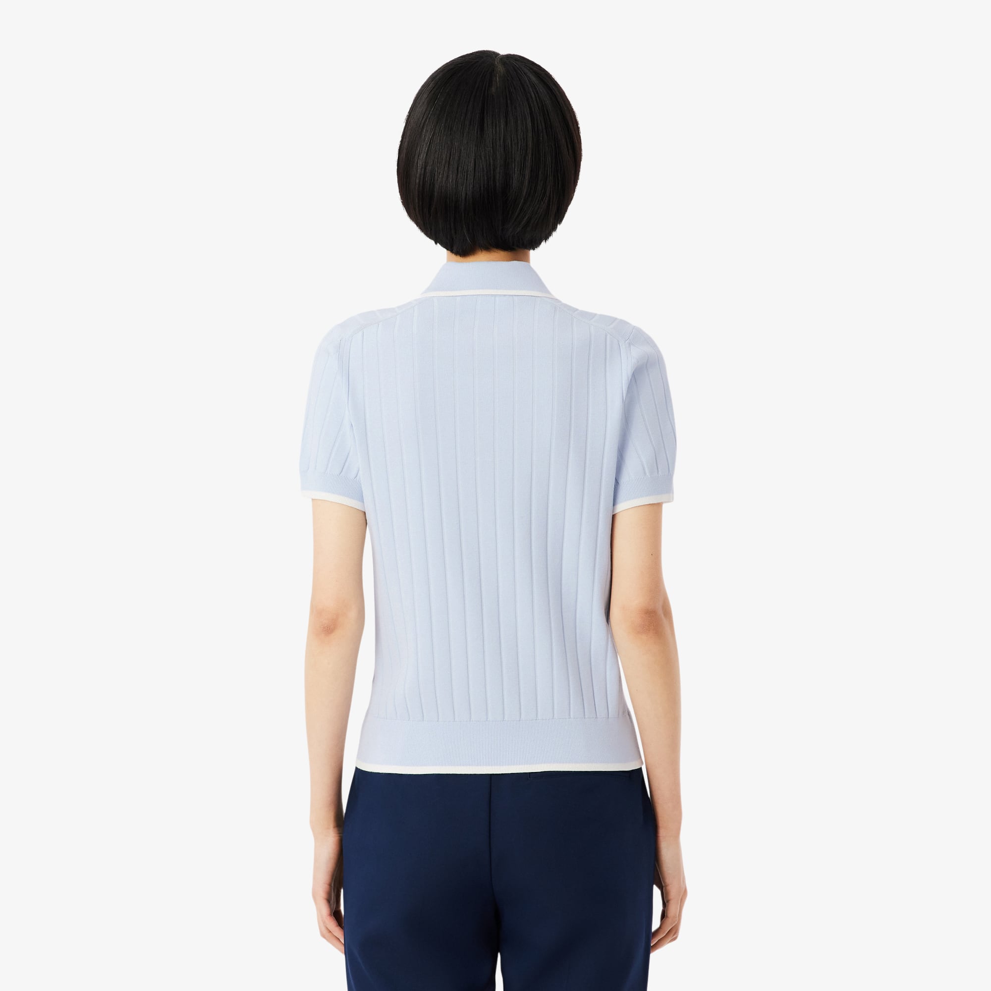 Women's Short Sleeve Polo Collar Golf Sweater - Bleu Clair / Blanc
