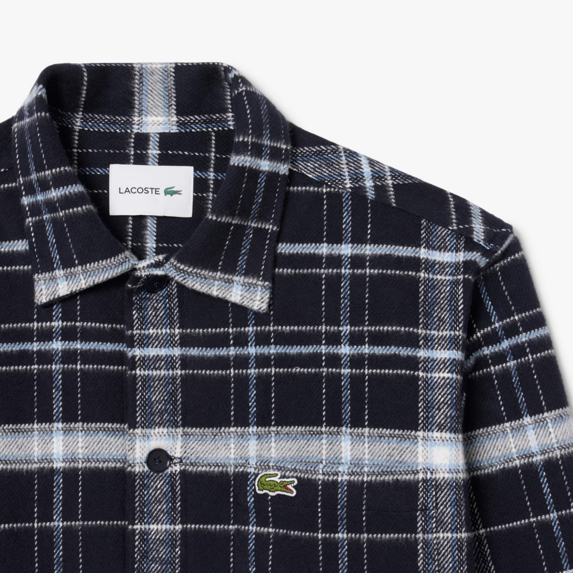 Men's Cotton Plaid Overshirt - Navy Blue / White / Blue