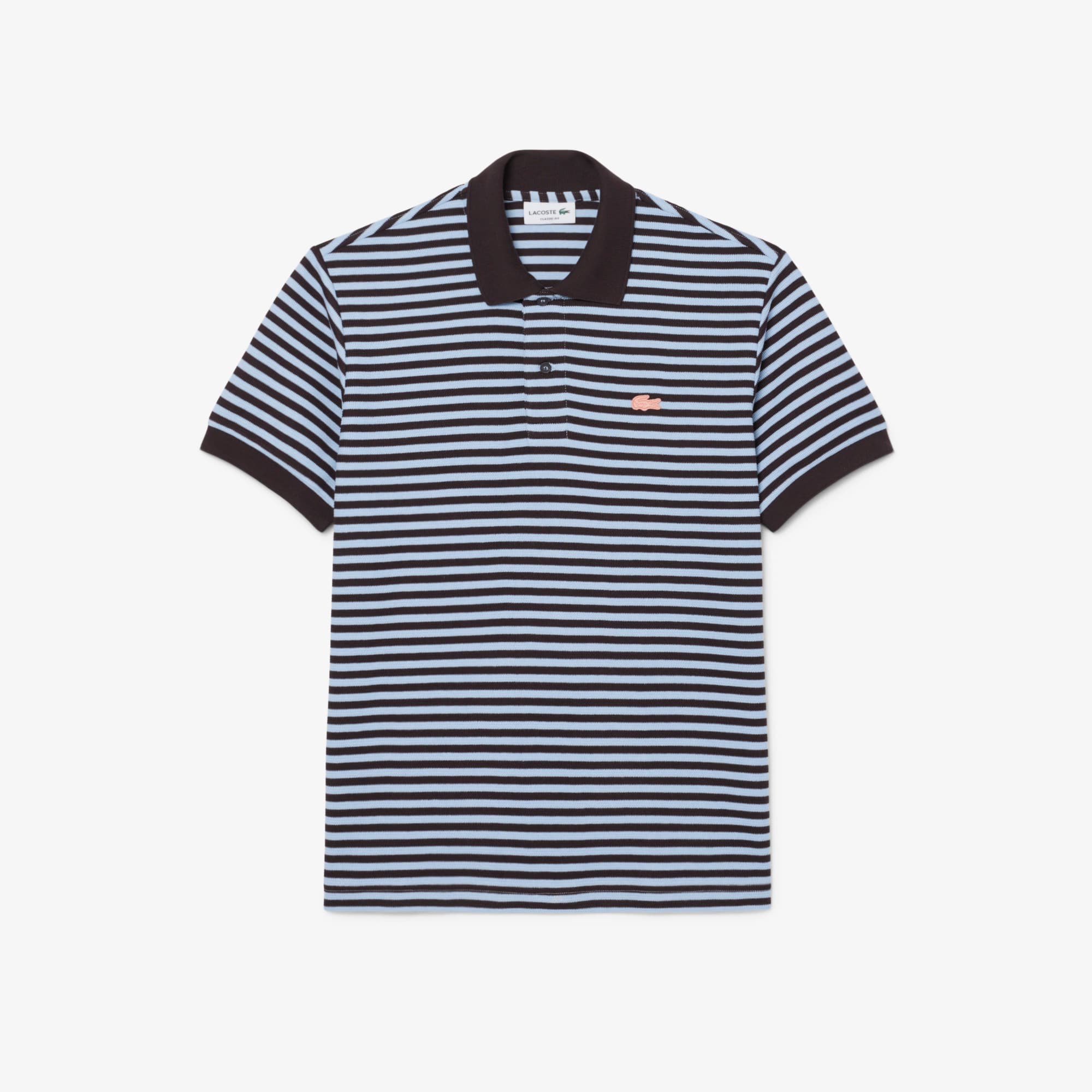 Classic Fit Textured Striped Polo - Bleu Clair / Marron