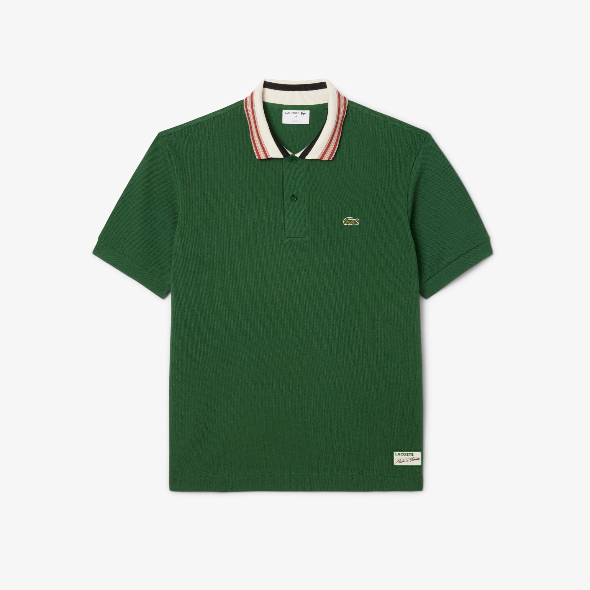 Men's Made In France Classic Fit Stripe Collar Polo - Pine green
