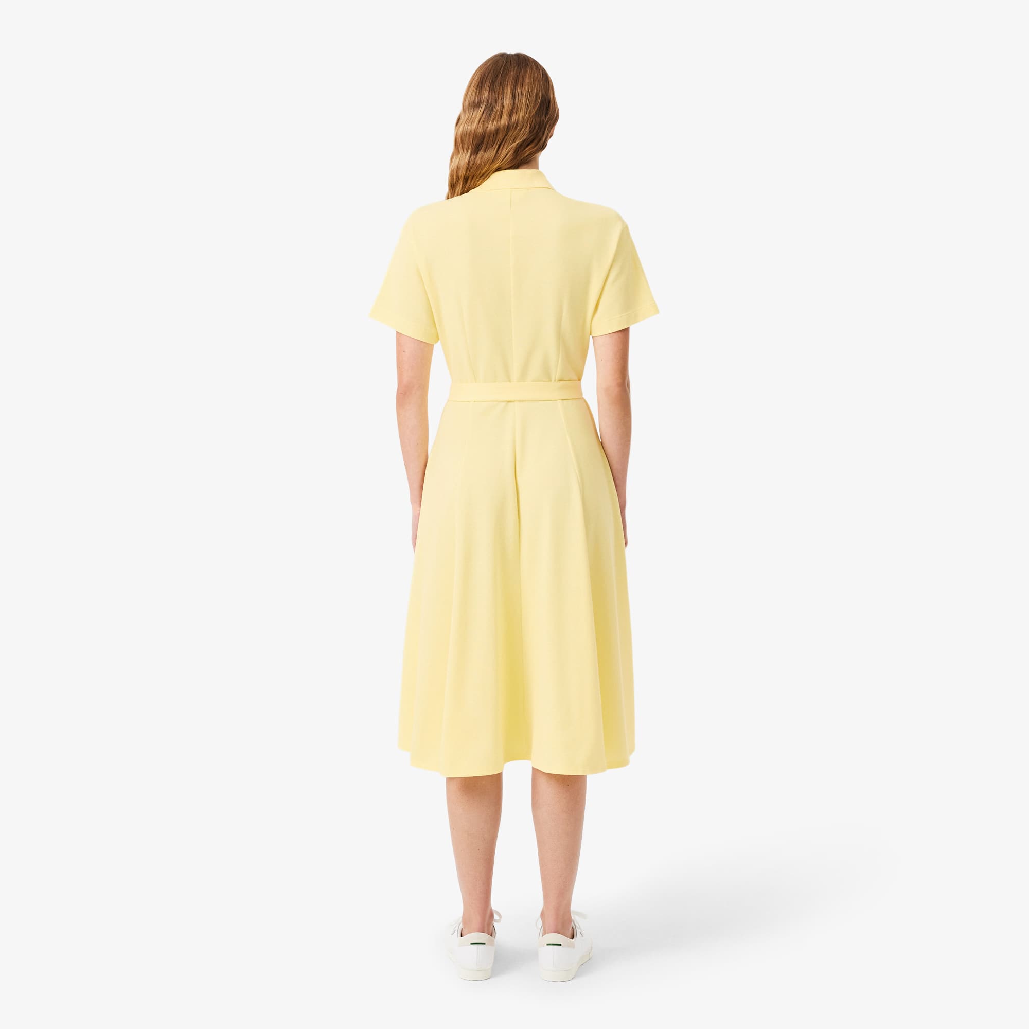 Women's Flared Mini-Piqué Polo Dress - Pastel yellow