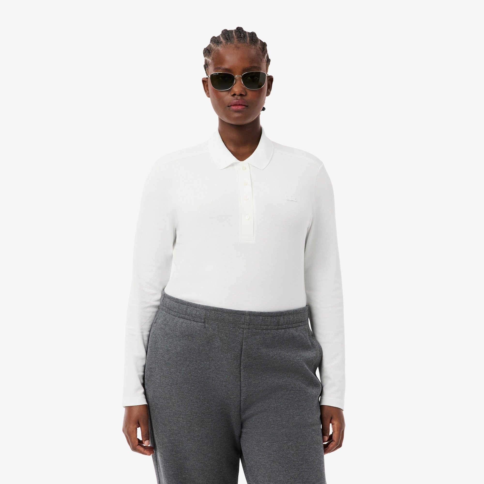 Women's Slim Fit L.12.D Stretch Mini Piqué Polo - White