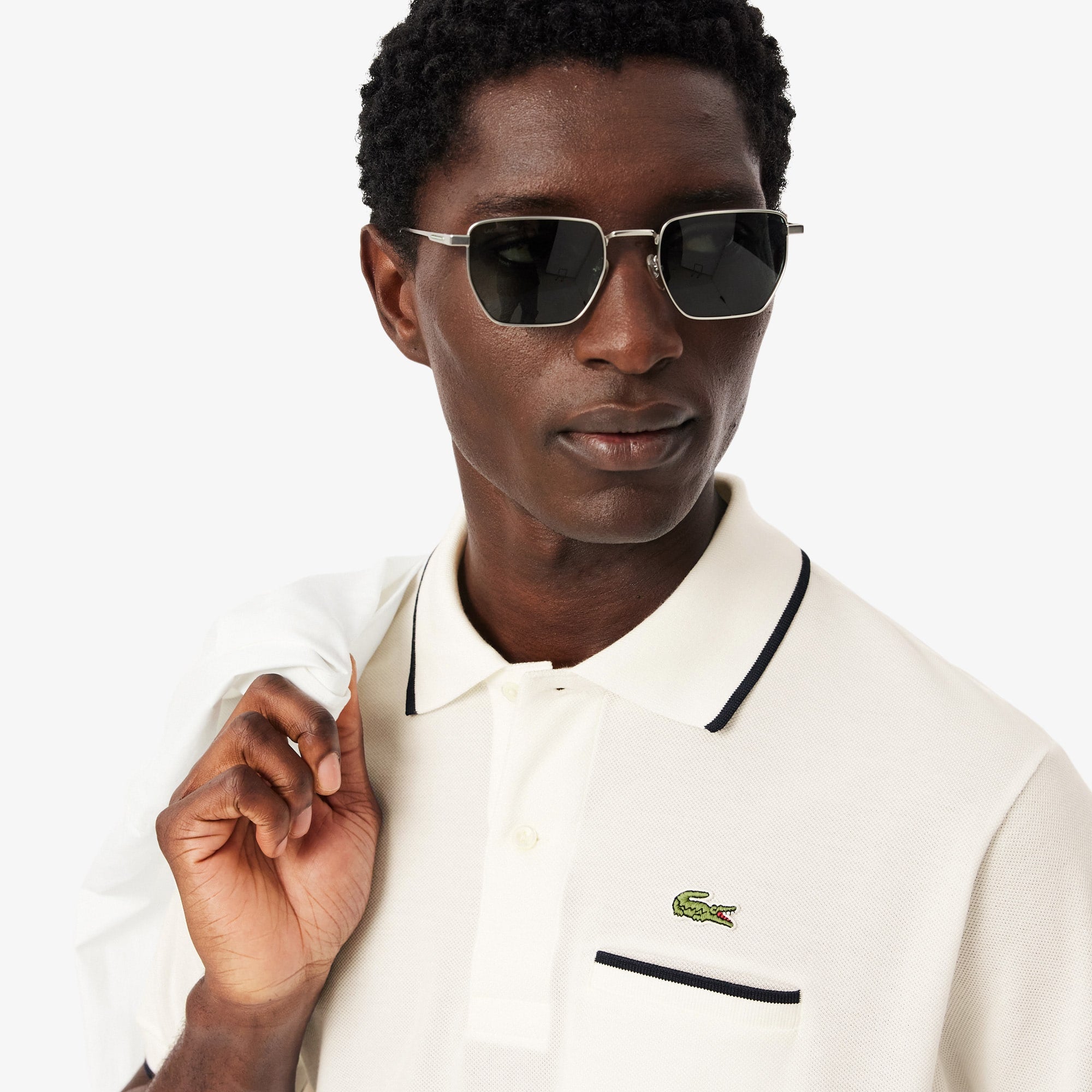 Men's Classic Fit Pocket Accent Polo - White / Navy Blue
