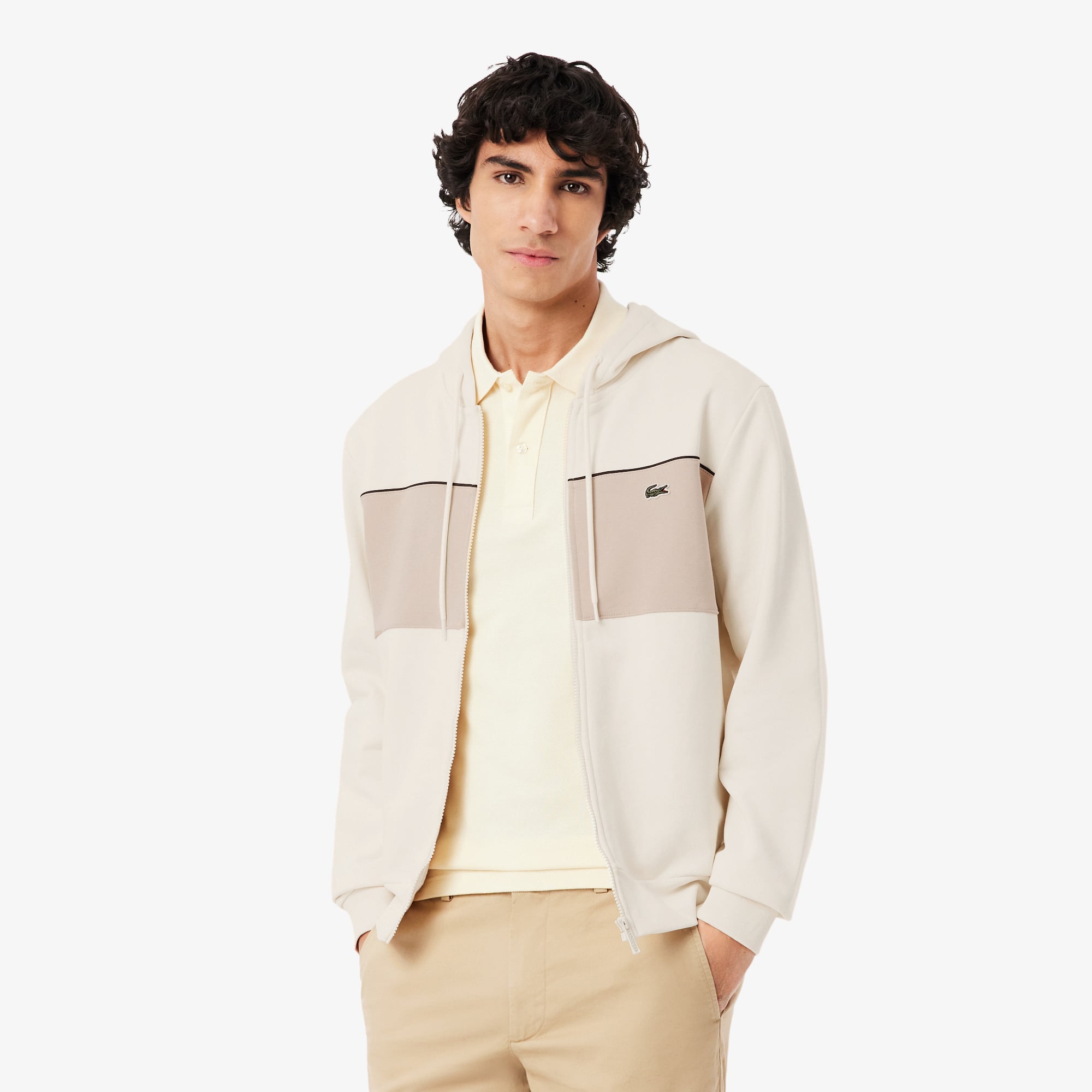 Colorblock Zipped Hoodie - Beige