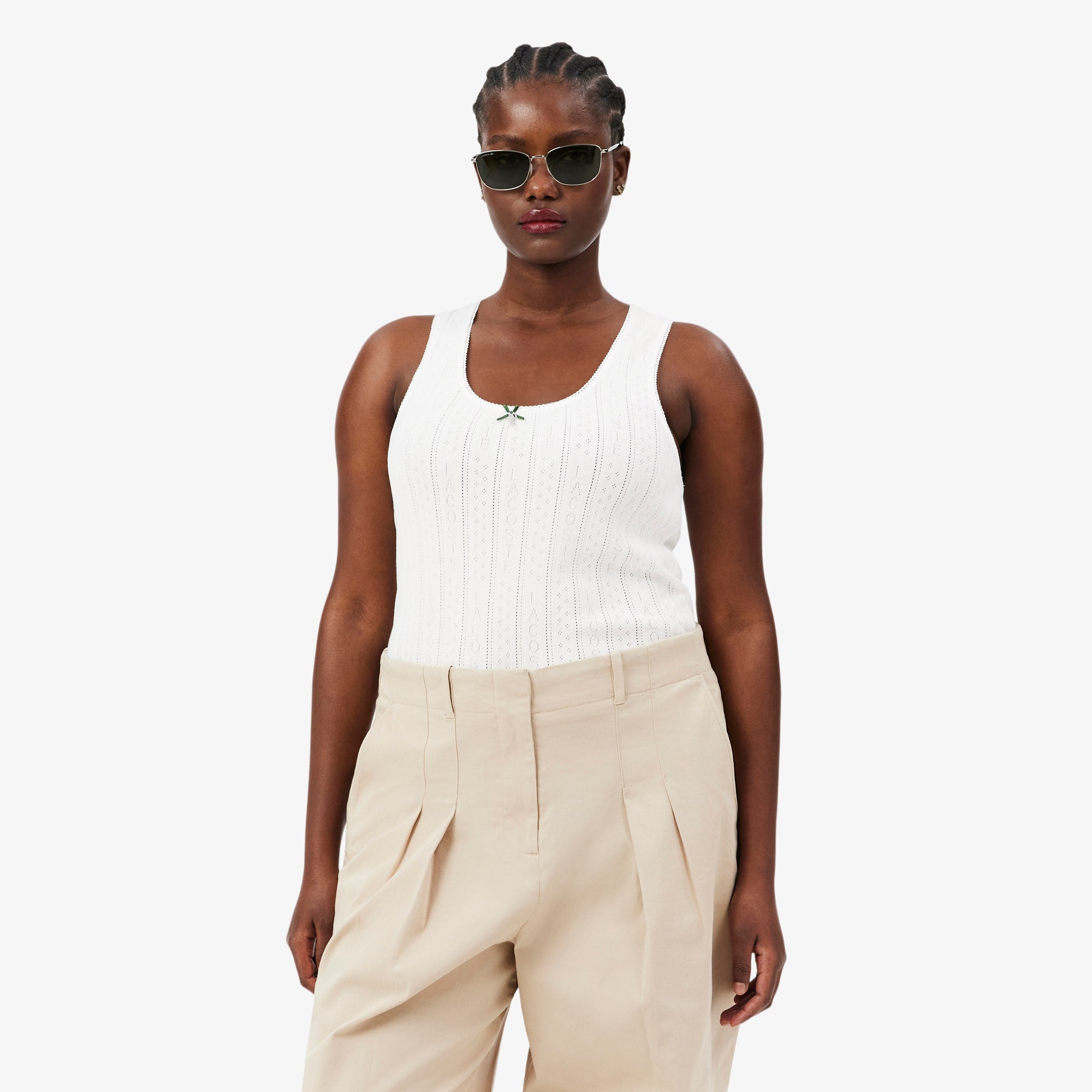 Women's Slim Fit Pointelle Knit Cotton Tank Top - White